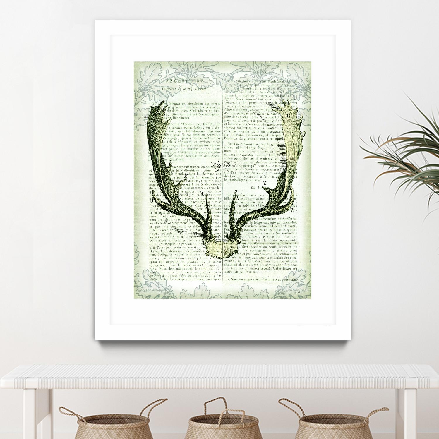 Regal Antlers on Newsprint II by Sue Schlabach on GIANT ART - brown country look