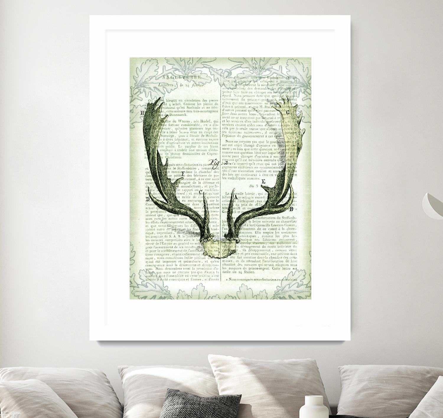 Regal Antlers on Newsprint II by Sue Schlabach on GIANT ART - brown country look