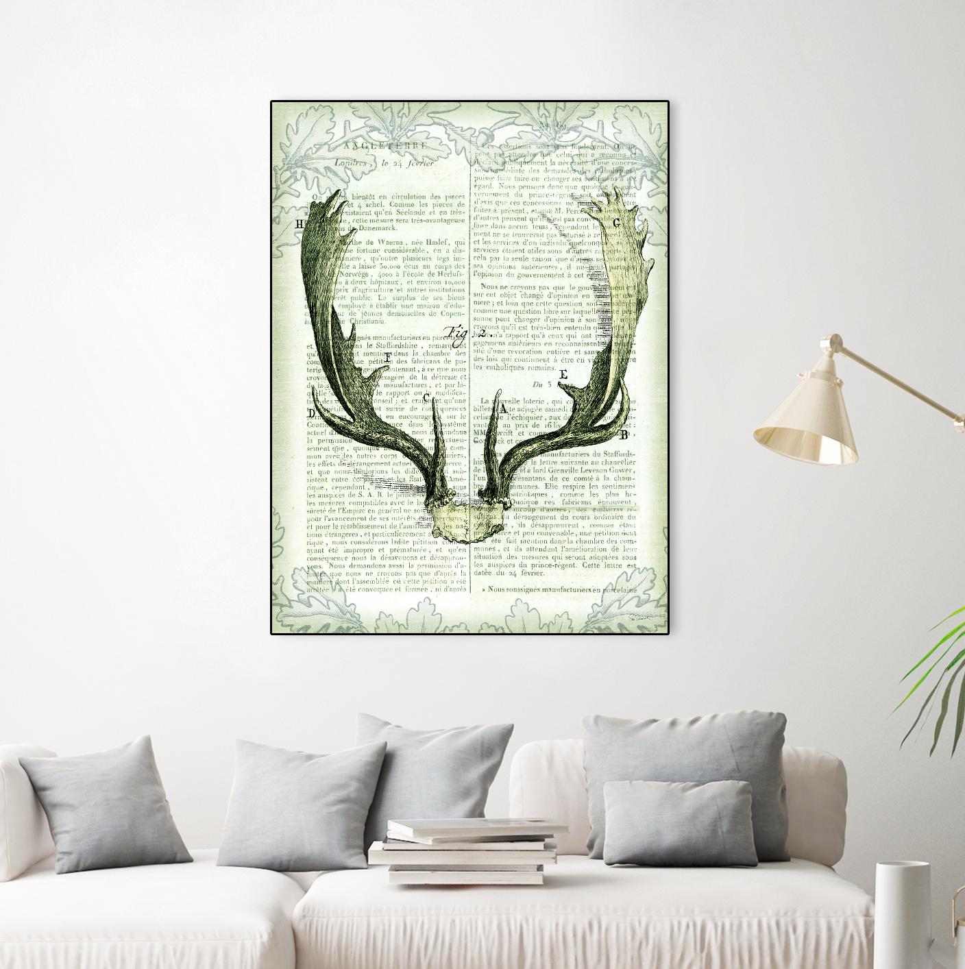 Regal Antlers on Newsprint II by Sue Schlabach on GIANT ART - brown country look