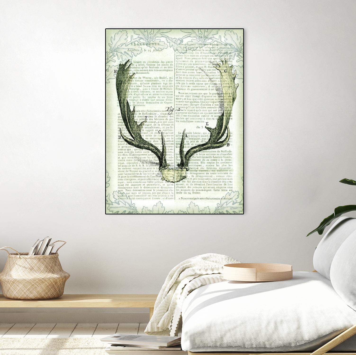 Regal Antlers on Newsprint II by Sue Schlabach on GIANT ART - brown country look