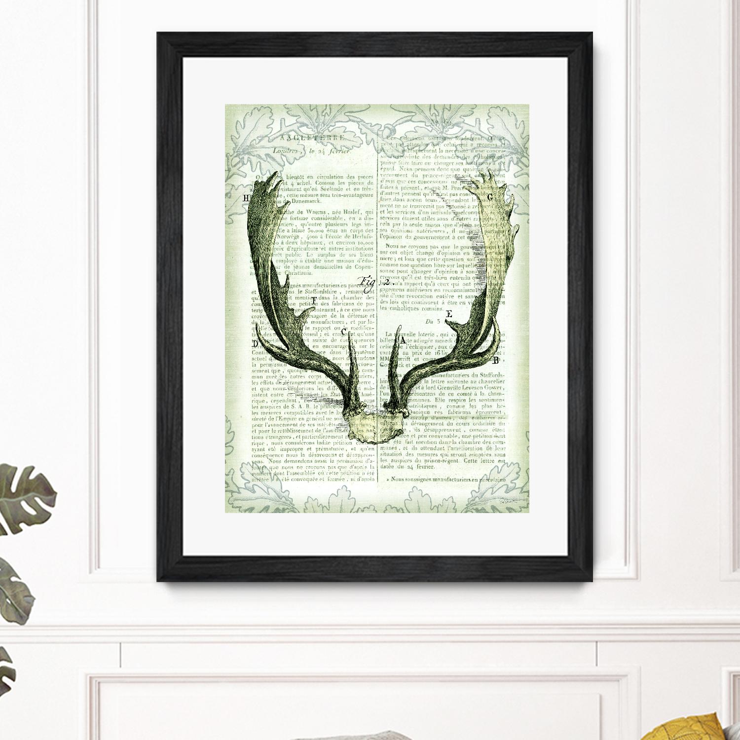 Regal Antlers on Newsprint II by Sue Schlabach on GIANT ART - brown country look
