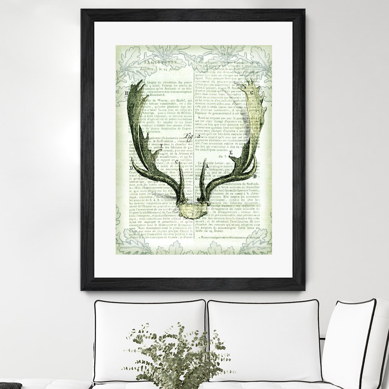Regal Antlers on Newsprint II by Sue Schlabach on GIANT ART - brown country look