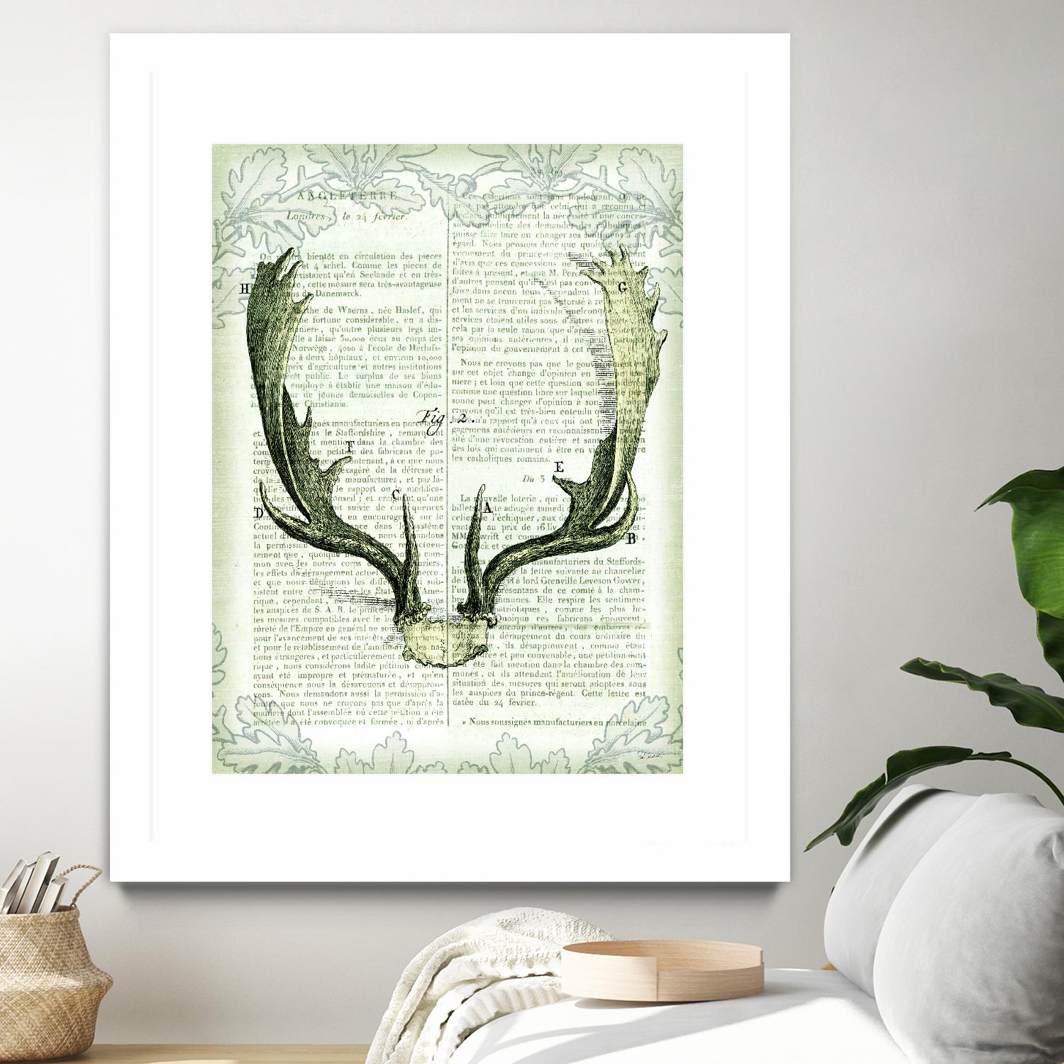Regal Antlers on Newsprint II by Sue Schlabach on GIANT ART - brown country look