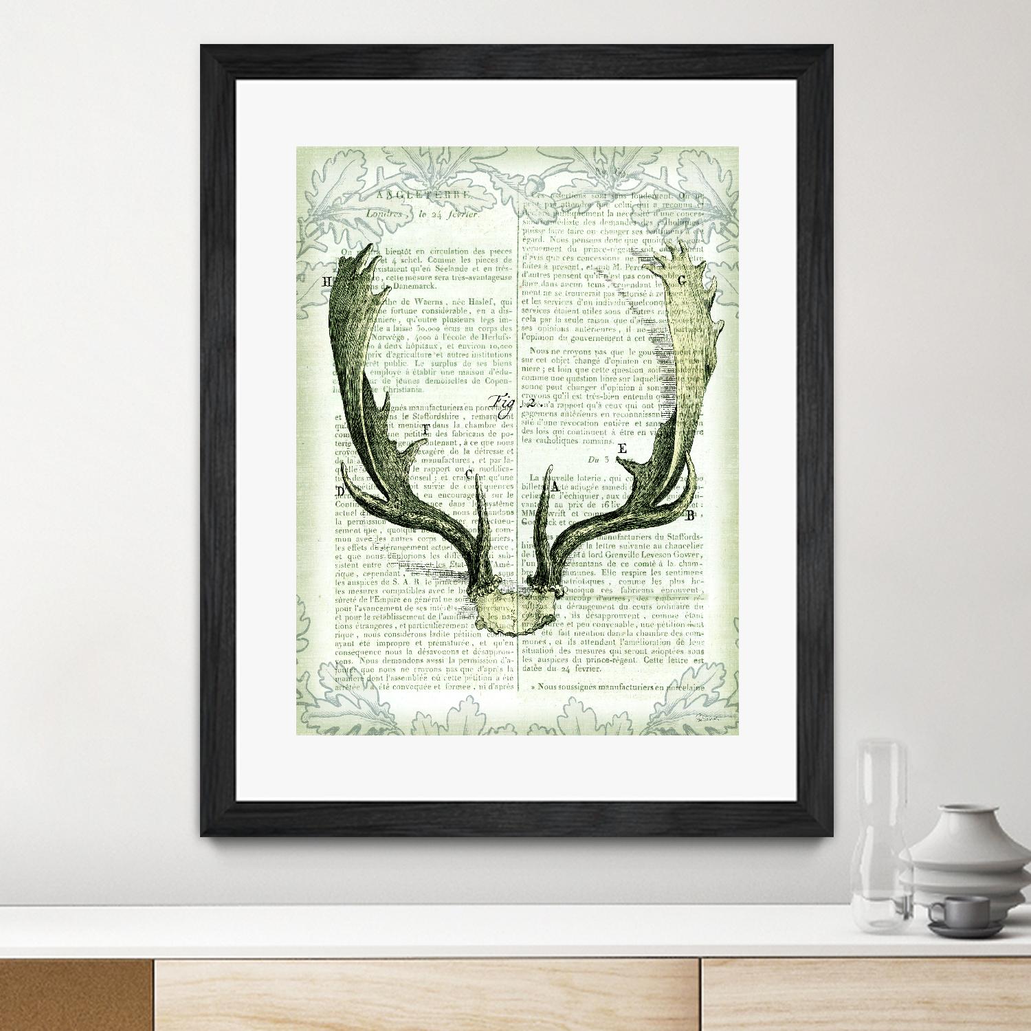 Regal Antlers on Newsprint II by Sue Schlabach on GIANT ART - brown country look