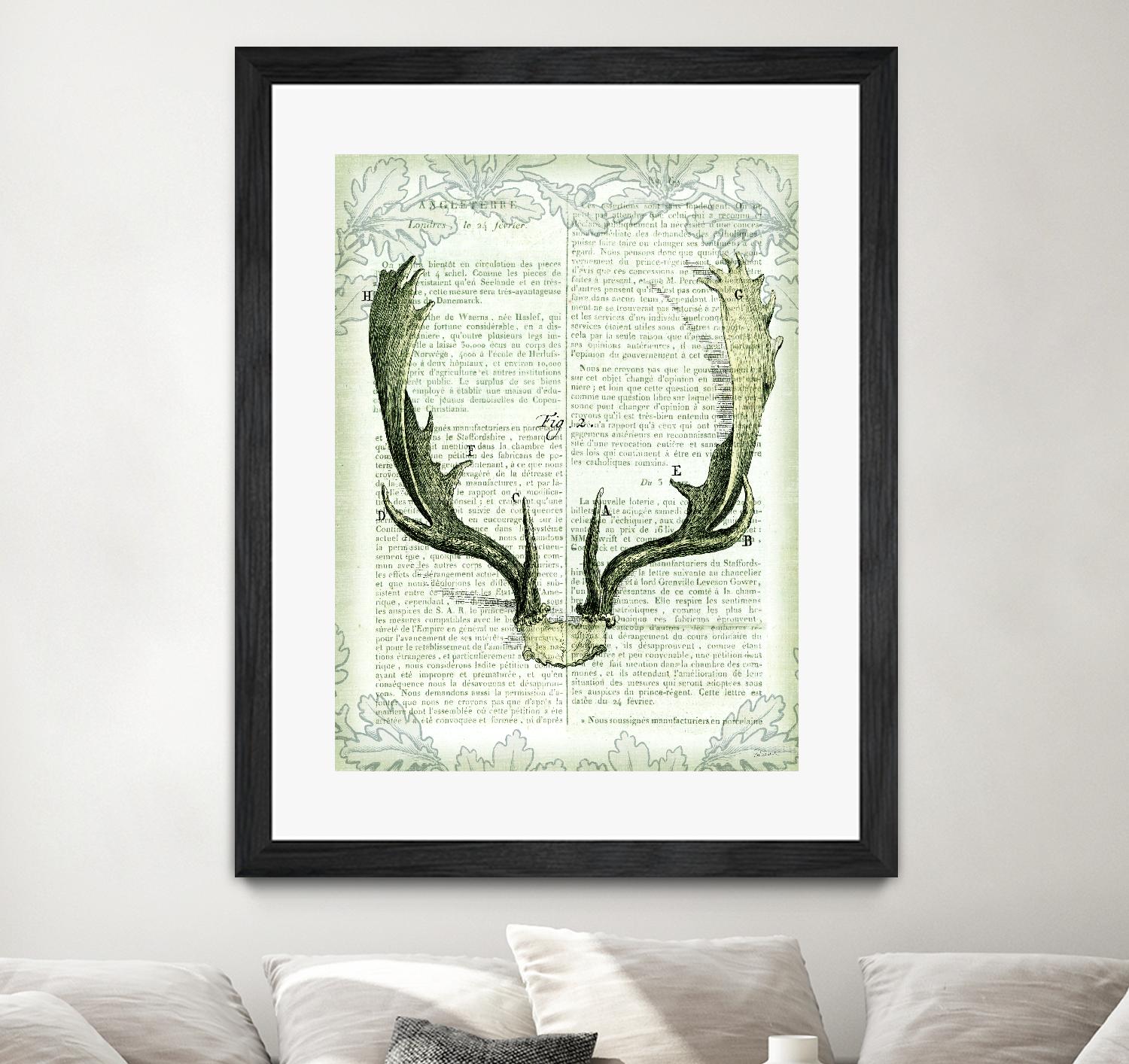 Regal Antlers on Newsprint II by Sue Schlabach on GIANT ART - brown country look