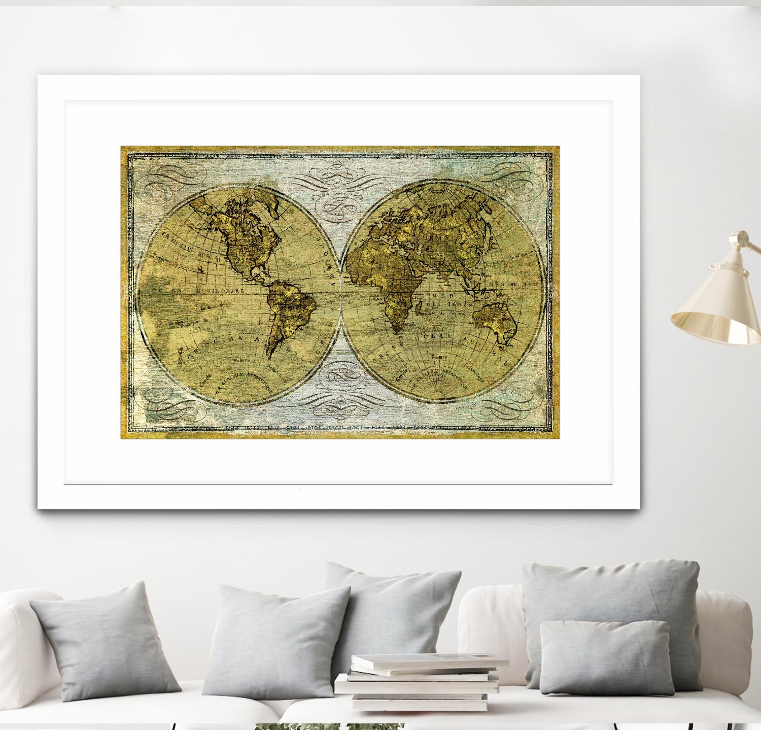 Worldwide I by James Wiens on GIANT ART - gold typography carte du monde
