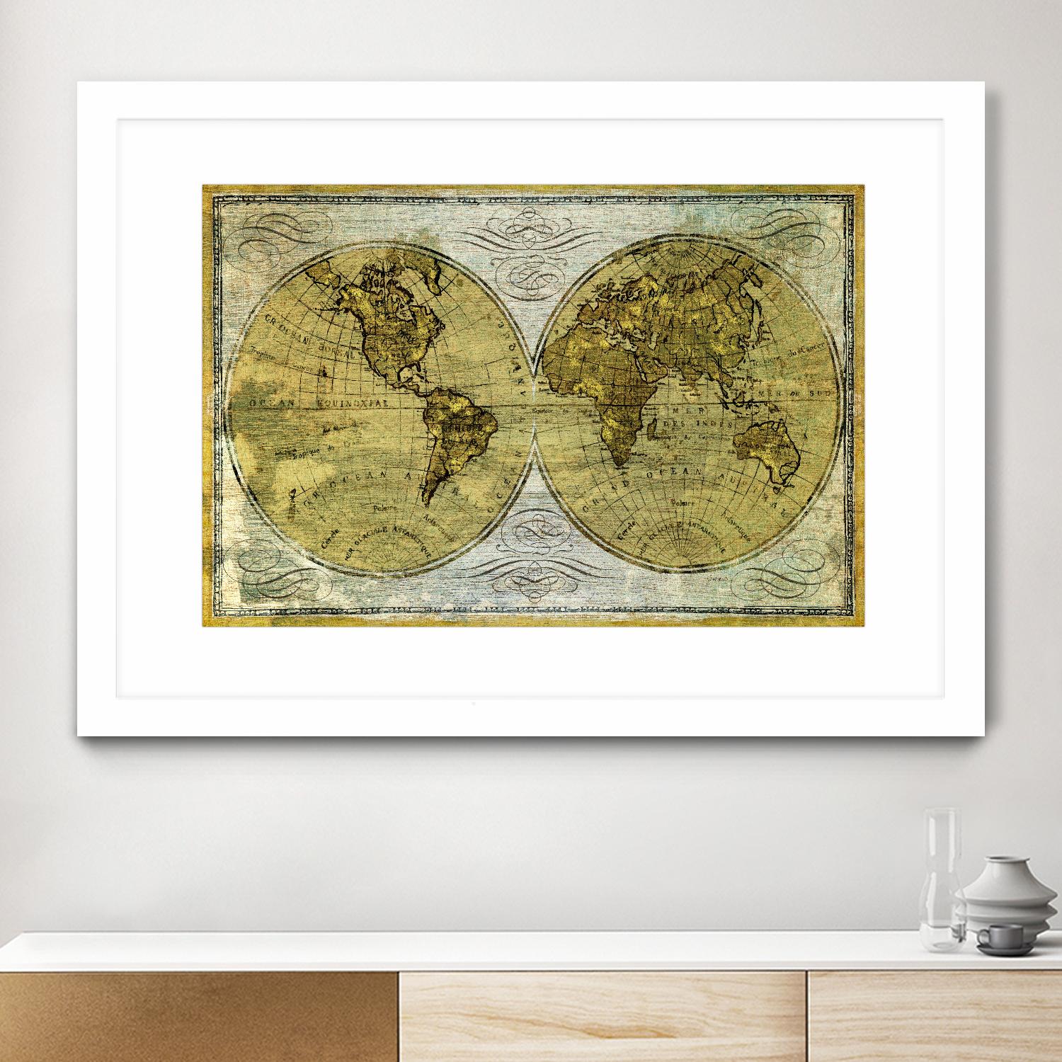 Worldwide I by James Wiens on GIANT ART - gold typography carte du monde