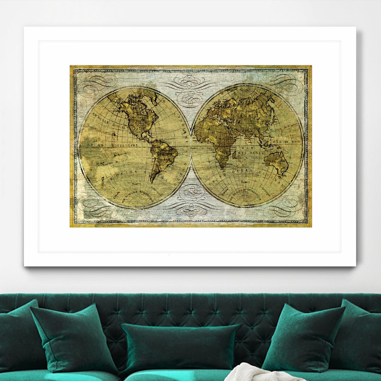 Worldwide I by James Wiens on GIANT ART - gold typography carte du monde