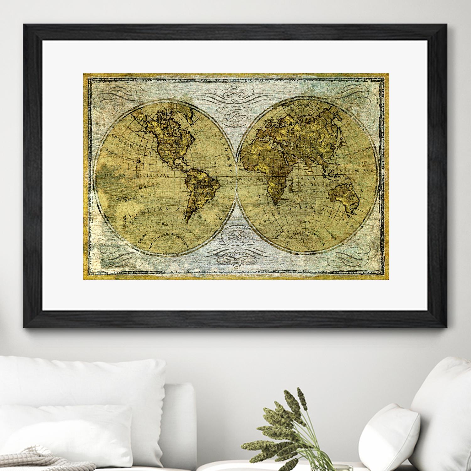 Worldwide I by James Wiens on GIANT ART - gold typography carte du monde