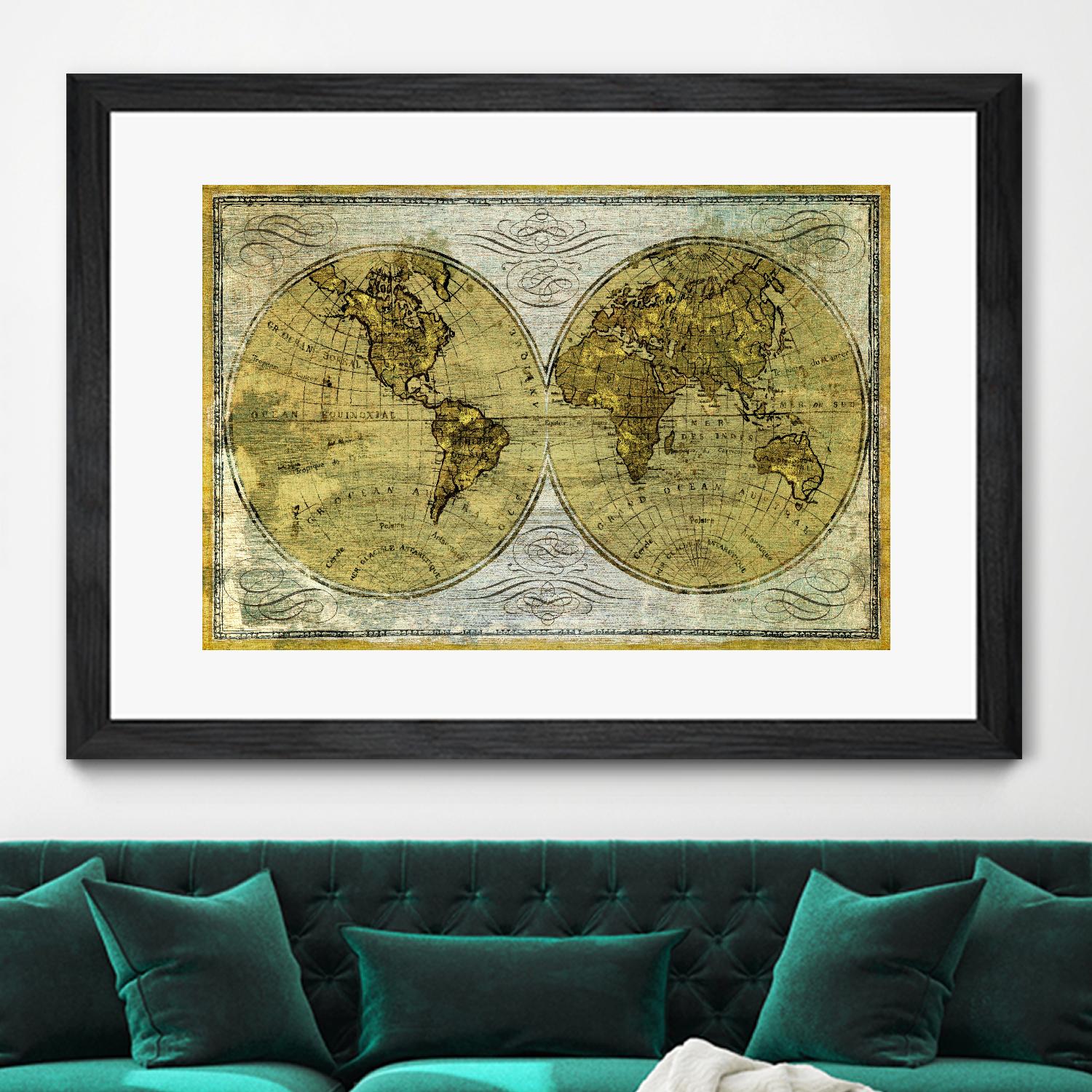 Worldwide I by James Wiens on GIANT ART - gold typography carte du monde