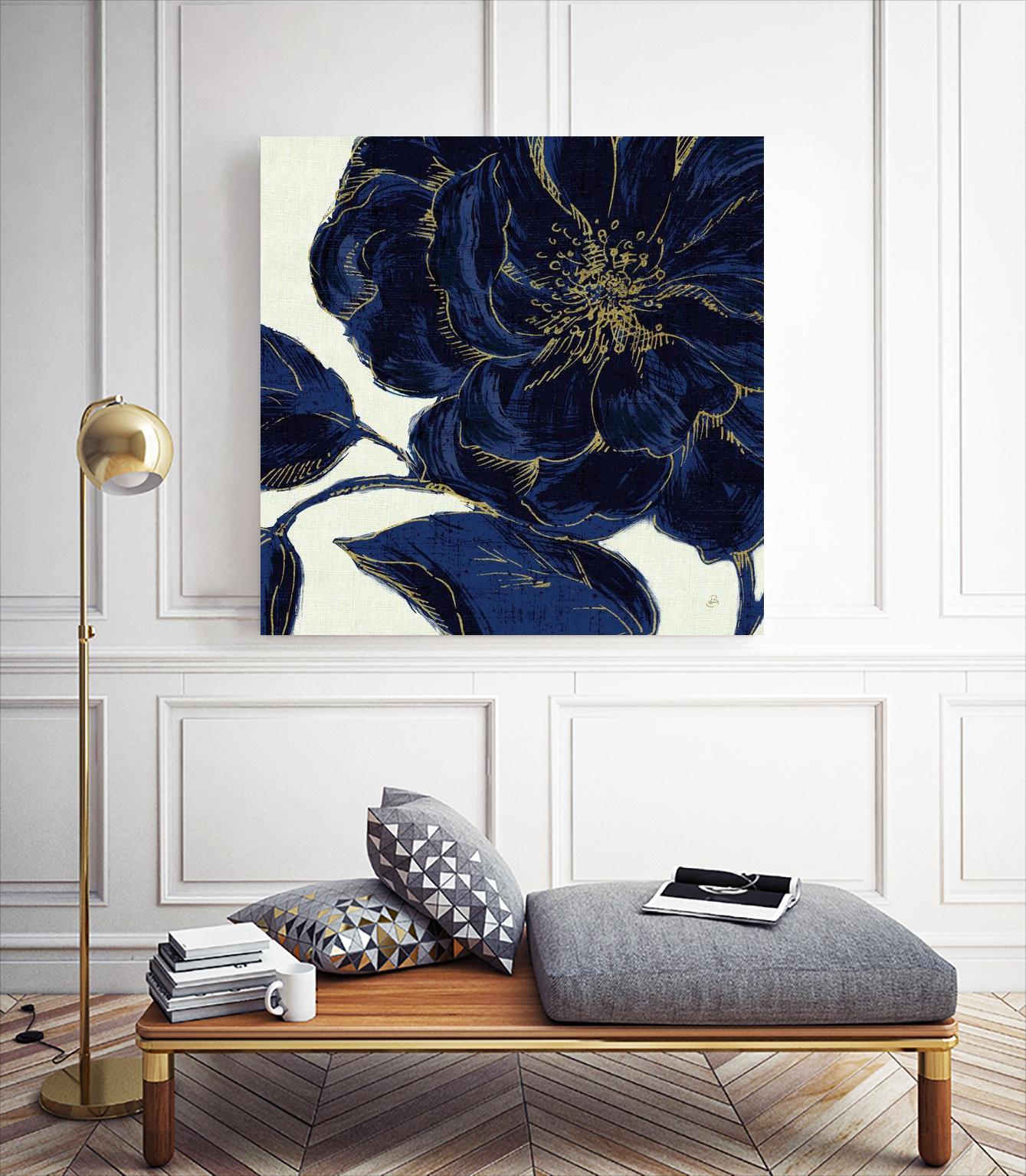 Indigo Garden II by Daphne Brissonnet on GIANT ART - gold flowers canadien