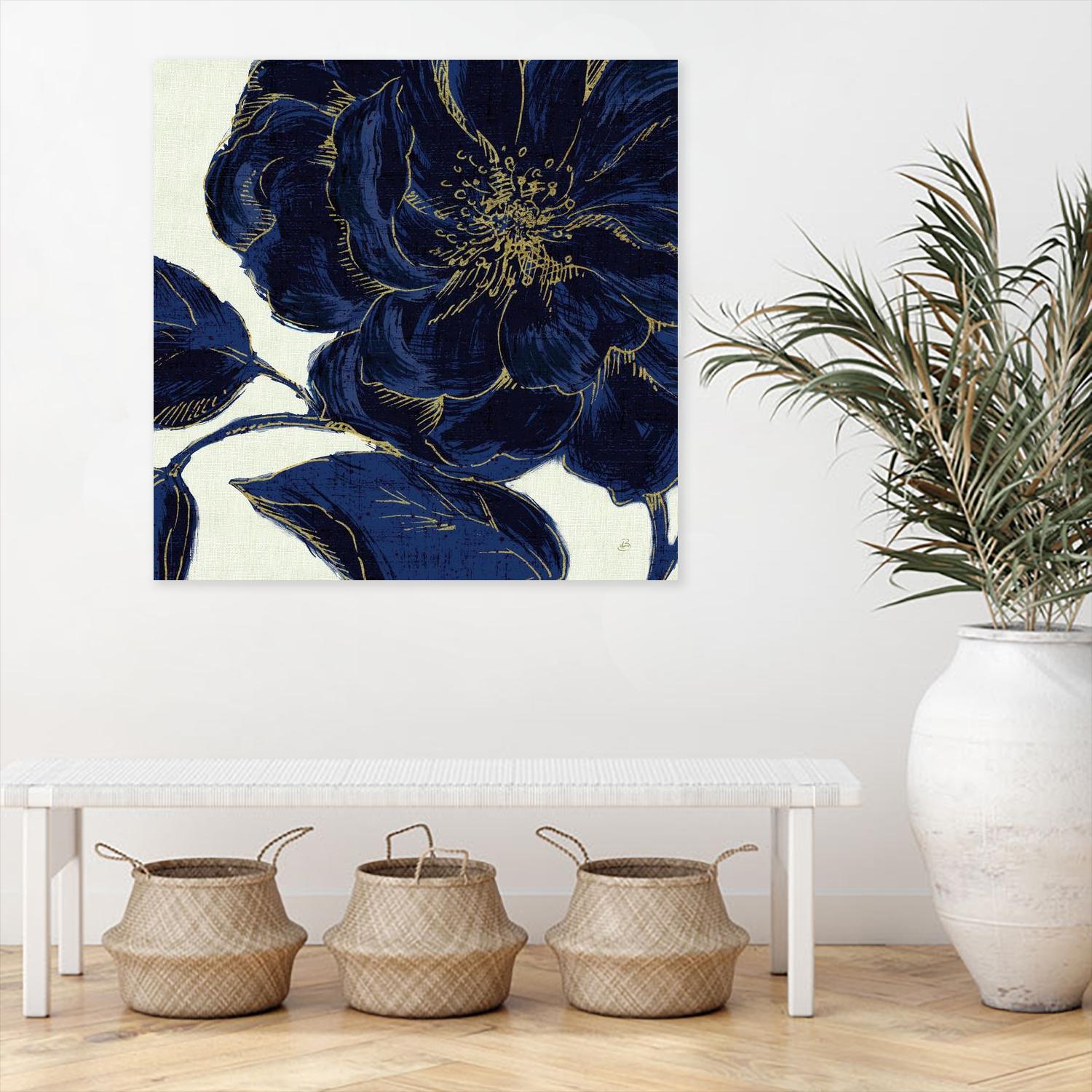 Indigo Garden II by Daphne Brissonnet on GIANT ART - gold flowers canadien