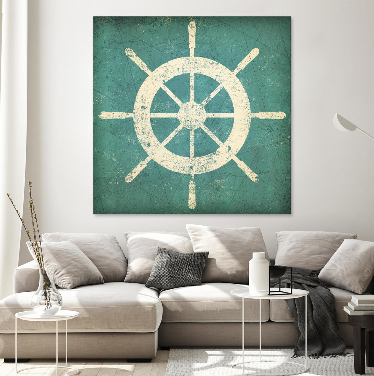 Nautical Shipwheel Blue by Ryan Fowler on GIANT ART - white nautical