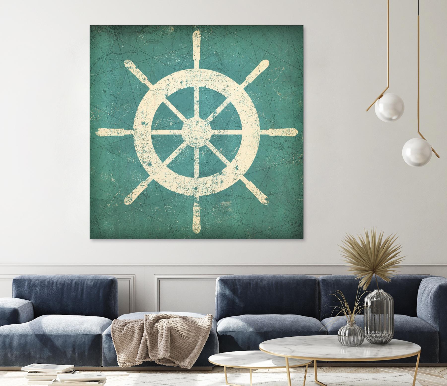 Nautical Shipwheel Blue by Ryan Fowler on GIANT ART - white nautical