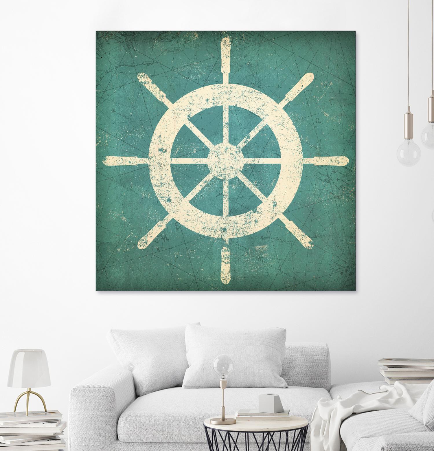 Nautical Shipwheel Blue by Ryan Fowler on GIANT ART - white nautical