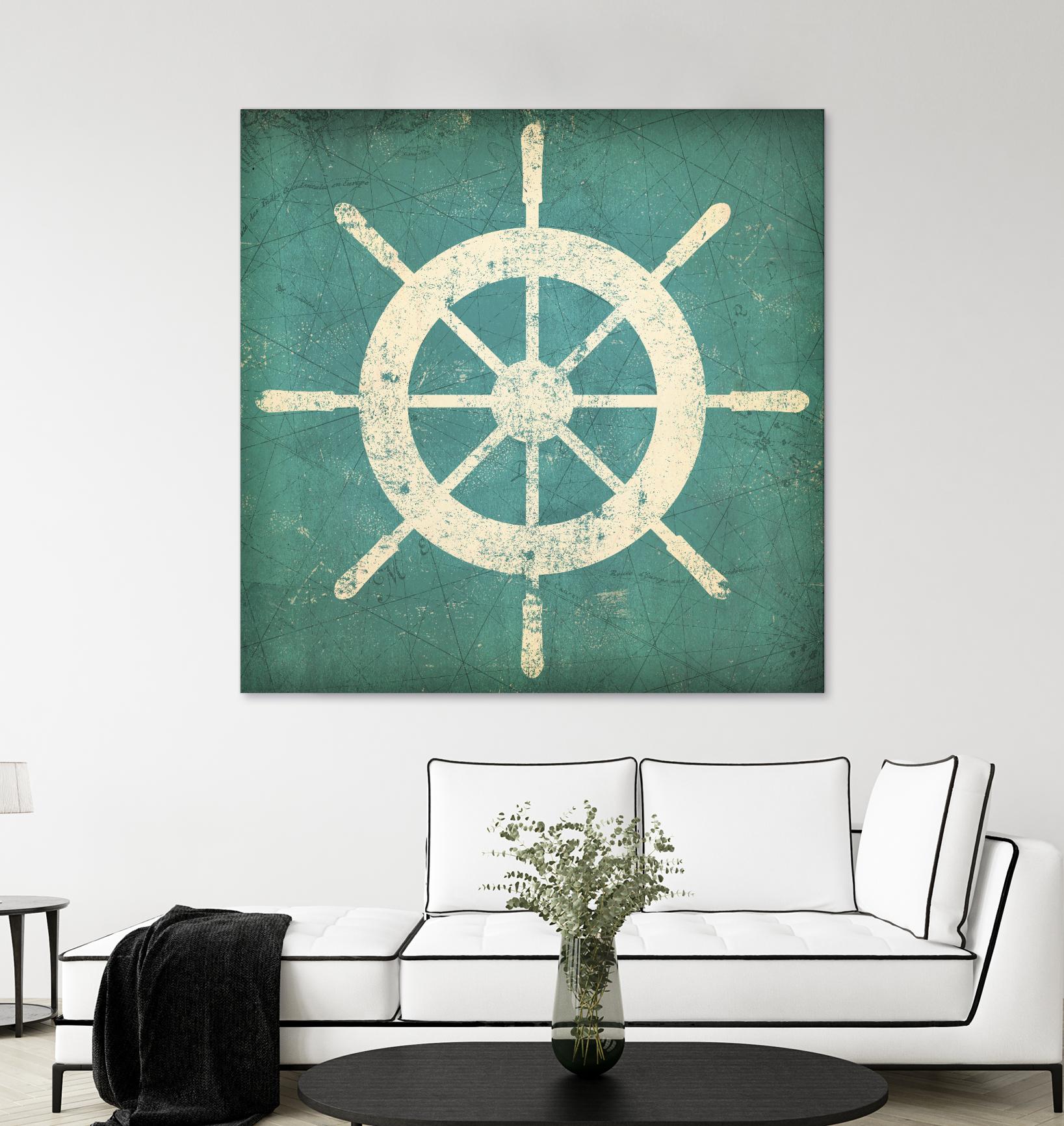 Nautical Shipwheel Blue by Ryan Fowler on GIANT ART - white nautical