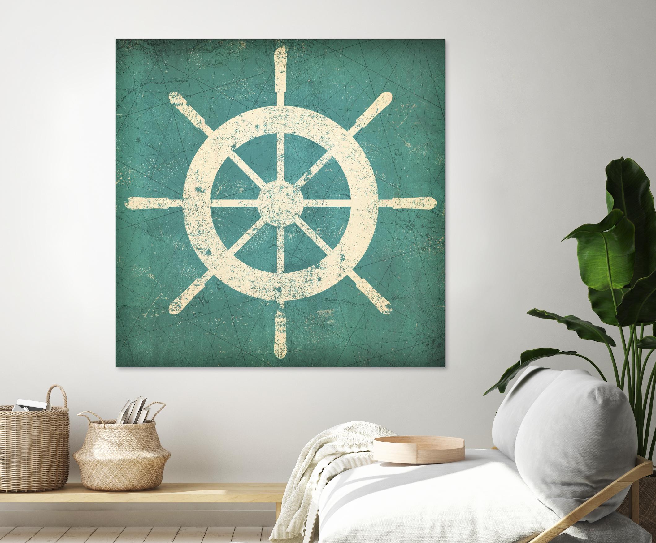 Nautical Shipwheel Blue by Ryan Fowler on GIANT ART - white nautical