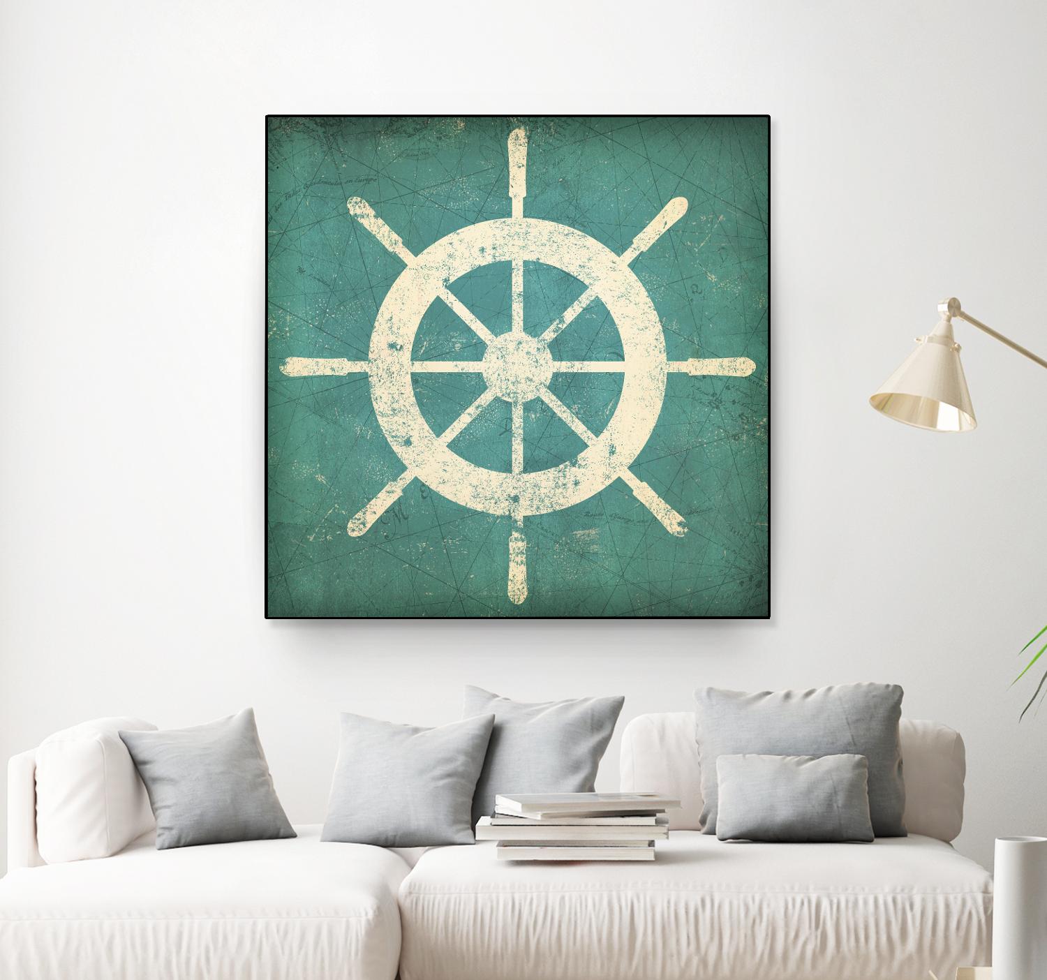 Nautical Shipwheel Blue by Ryan Fowler on GIANT ART - white nautical