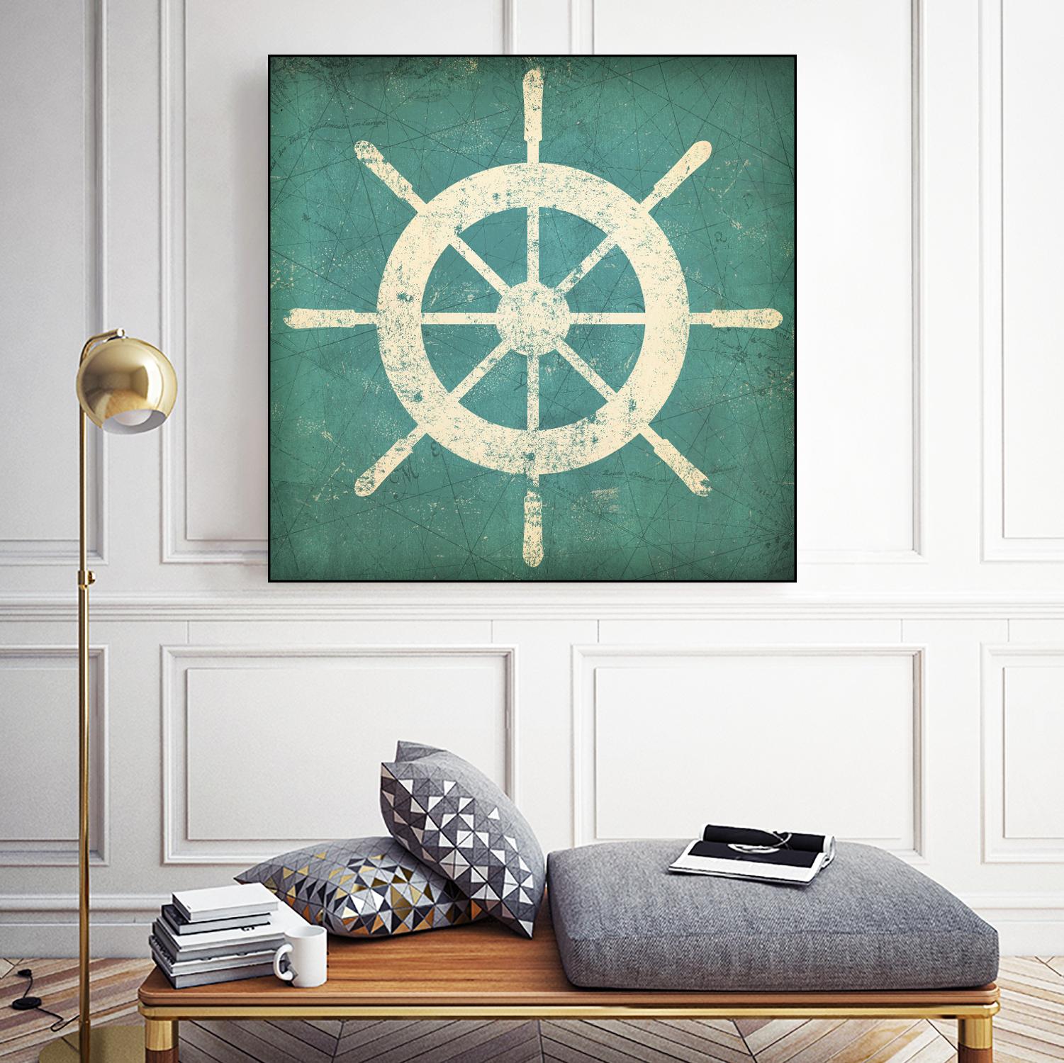 Nautical Shipwheel Blue by Ryan Fowler on GIANT ART - white nautical