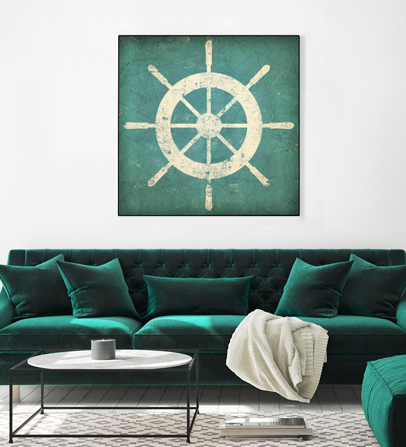 Nautical Shipwheel Blue by Ryan Fowler on GIANT ART - white nautical