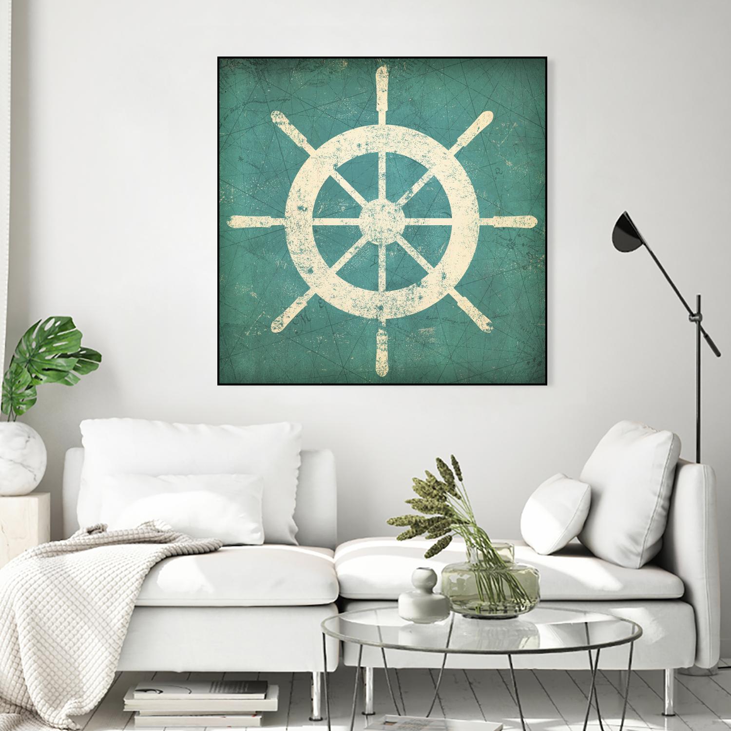 Nautical Shipwheel Blue by Ryan Fowler on GIANT ART - white nautical