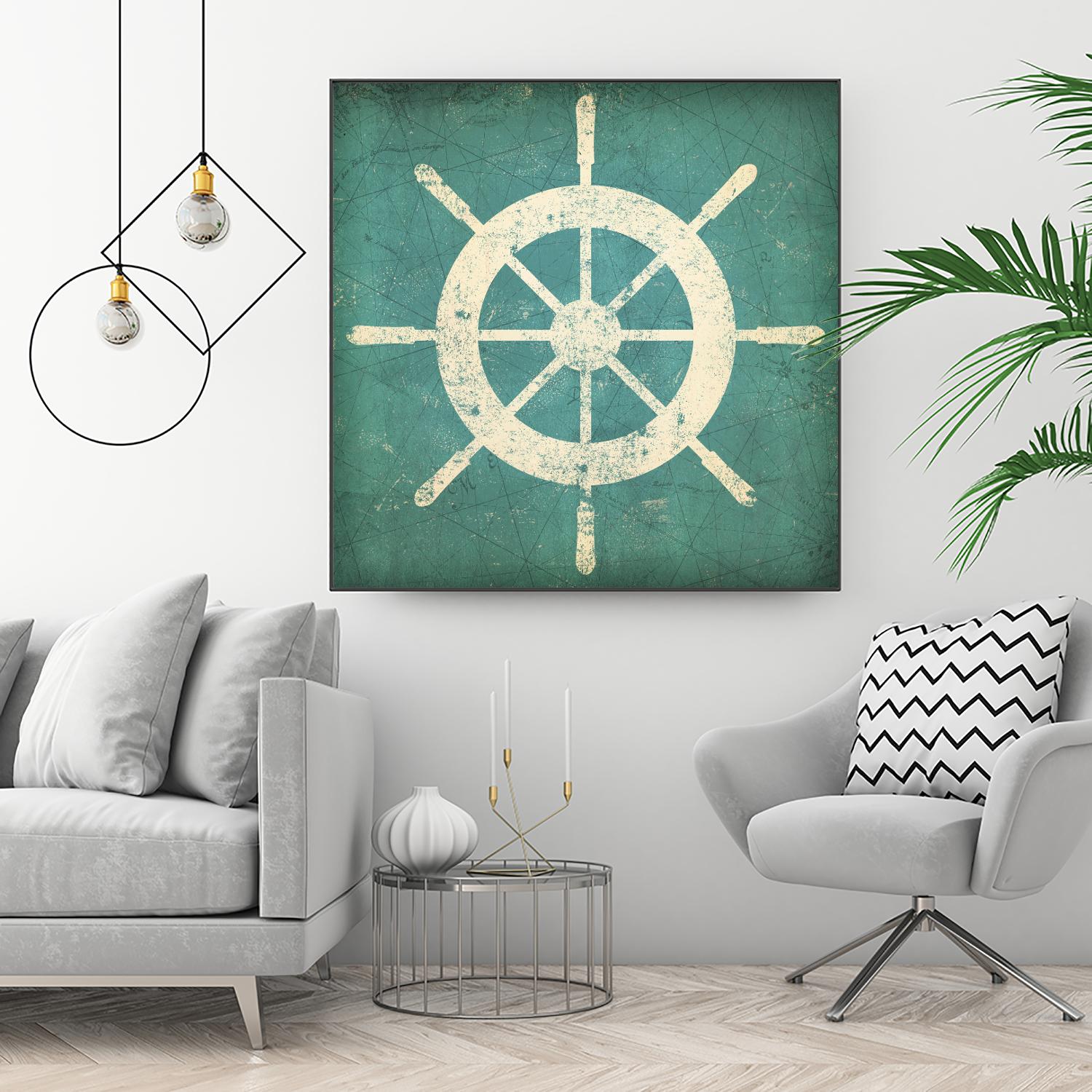 Nautical Shipwheel Blue by Ryan Fowler on GIANT ART - white nautical