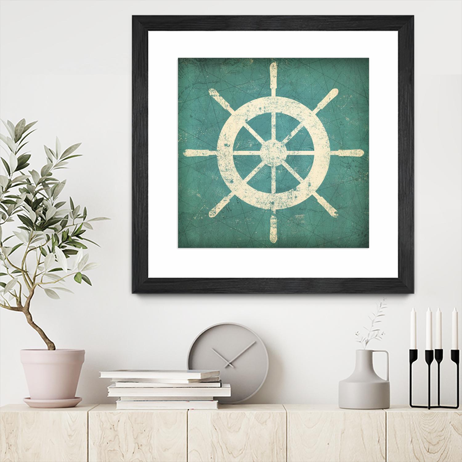 Nautical Shipwheel Blue by Ryan Fowler on GIANT ART - white nautical