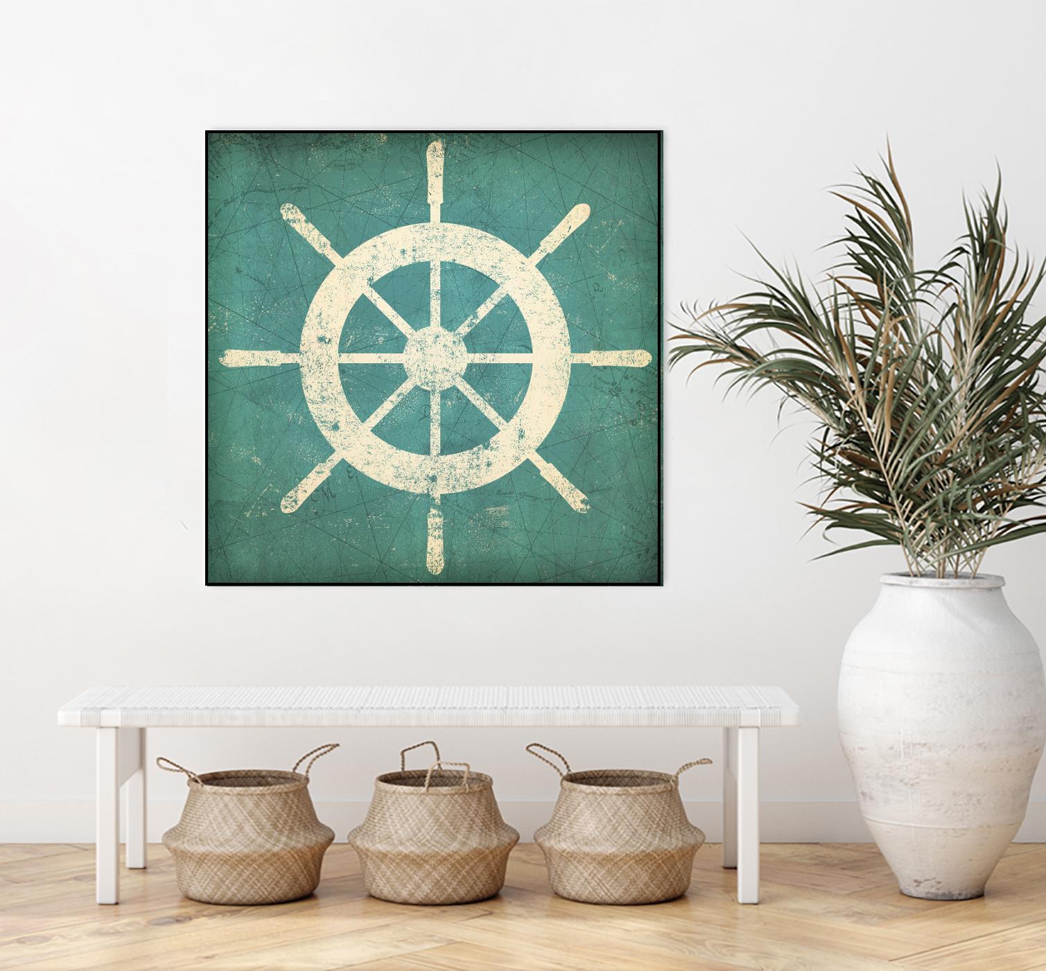 Nautical Shipwheel Blue by Ryan Fowler on GIANT ART - white nautical