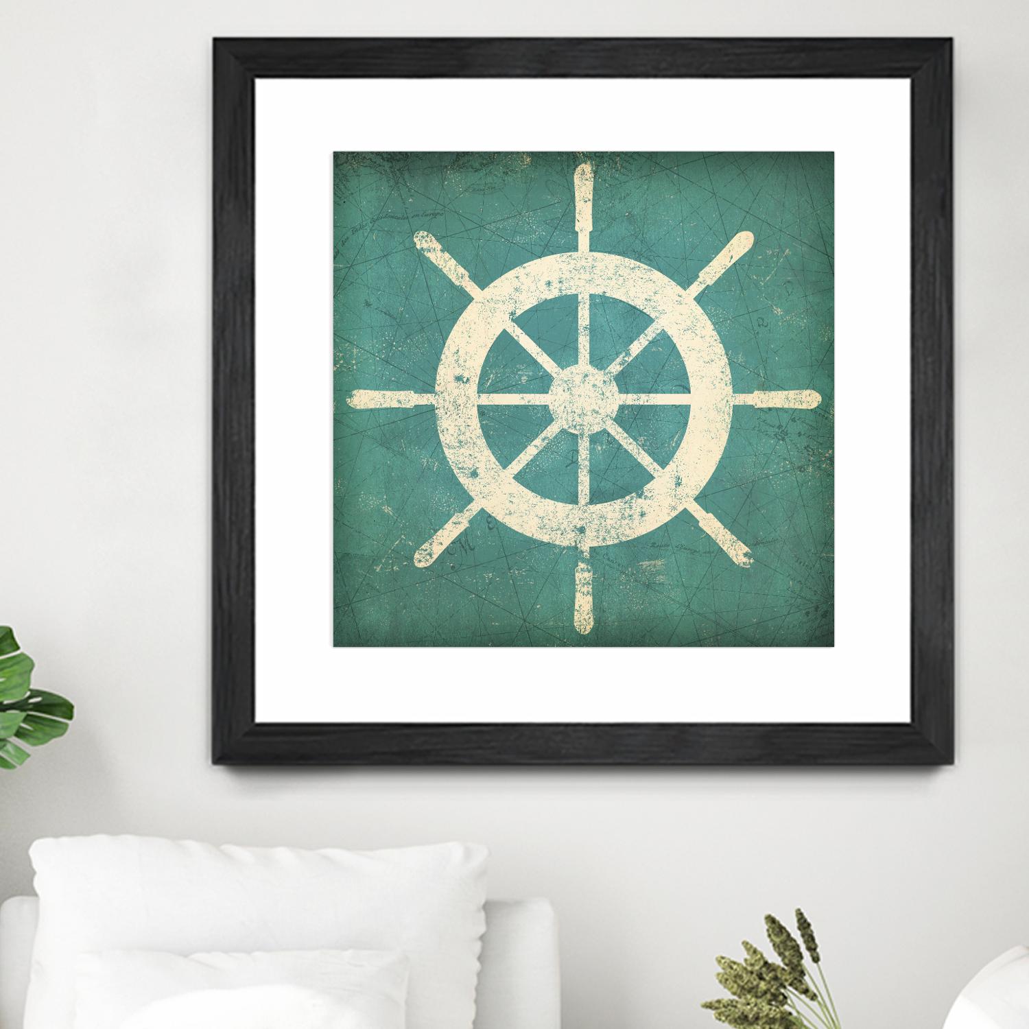Nautical Shipwheel Blue by Ryan Fowler on GIANT ART - white nautical