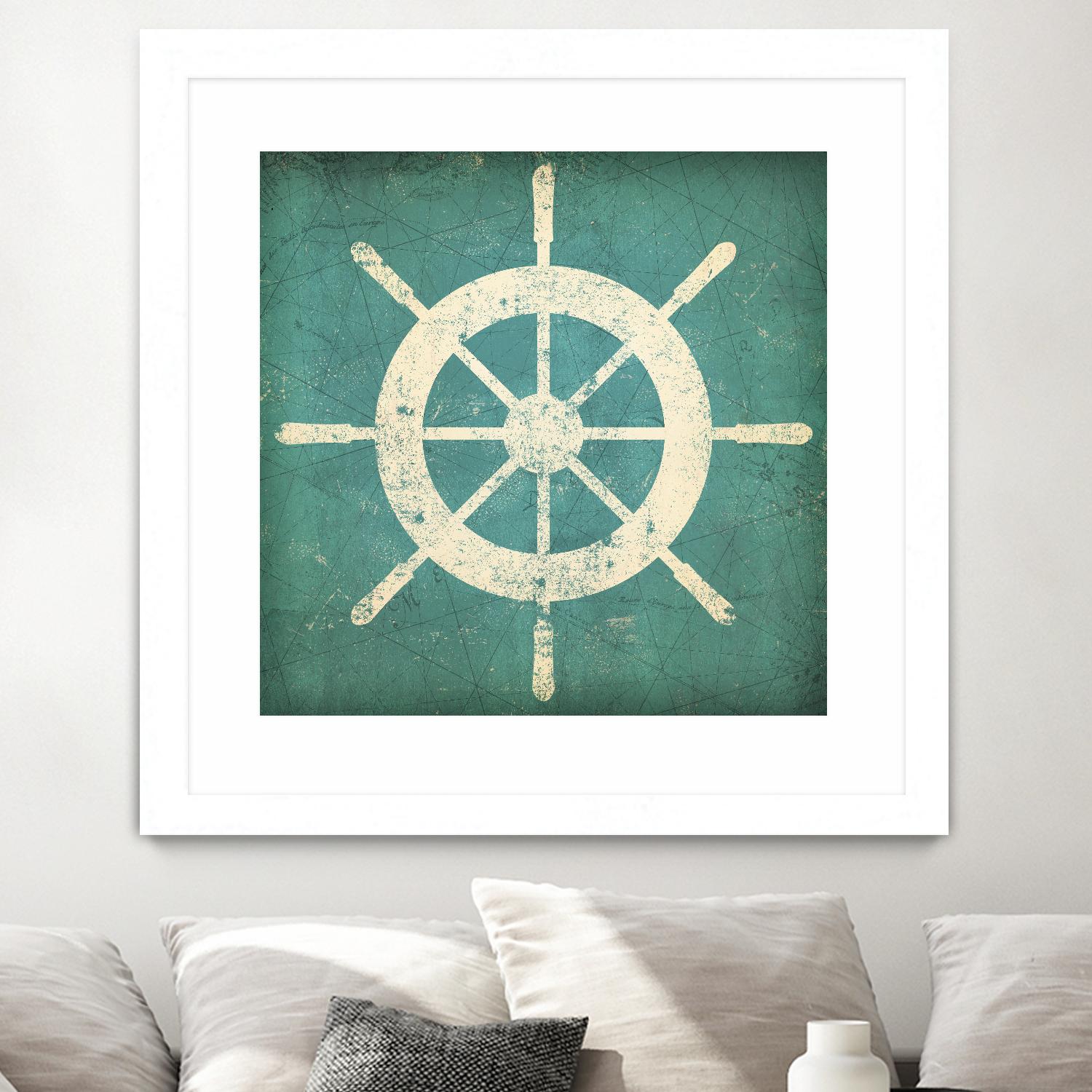 Nautical Shipwheel Blue by Ryan Fowler on GIANT ART - white nautical