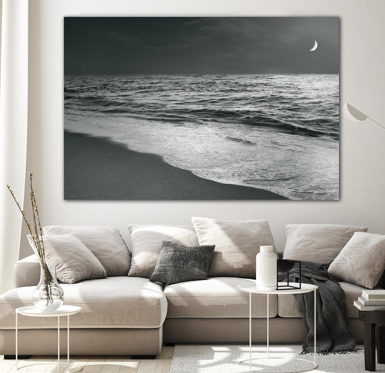 Moonrise Beach Black and White by Sue Schlabach on GIANT ART - white sea scene