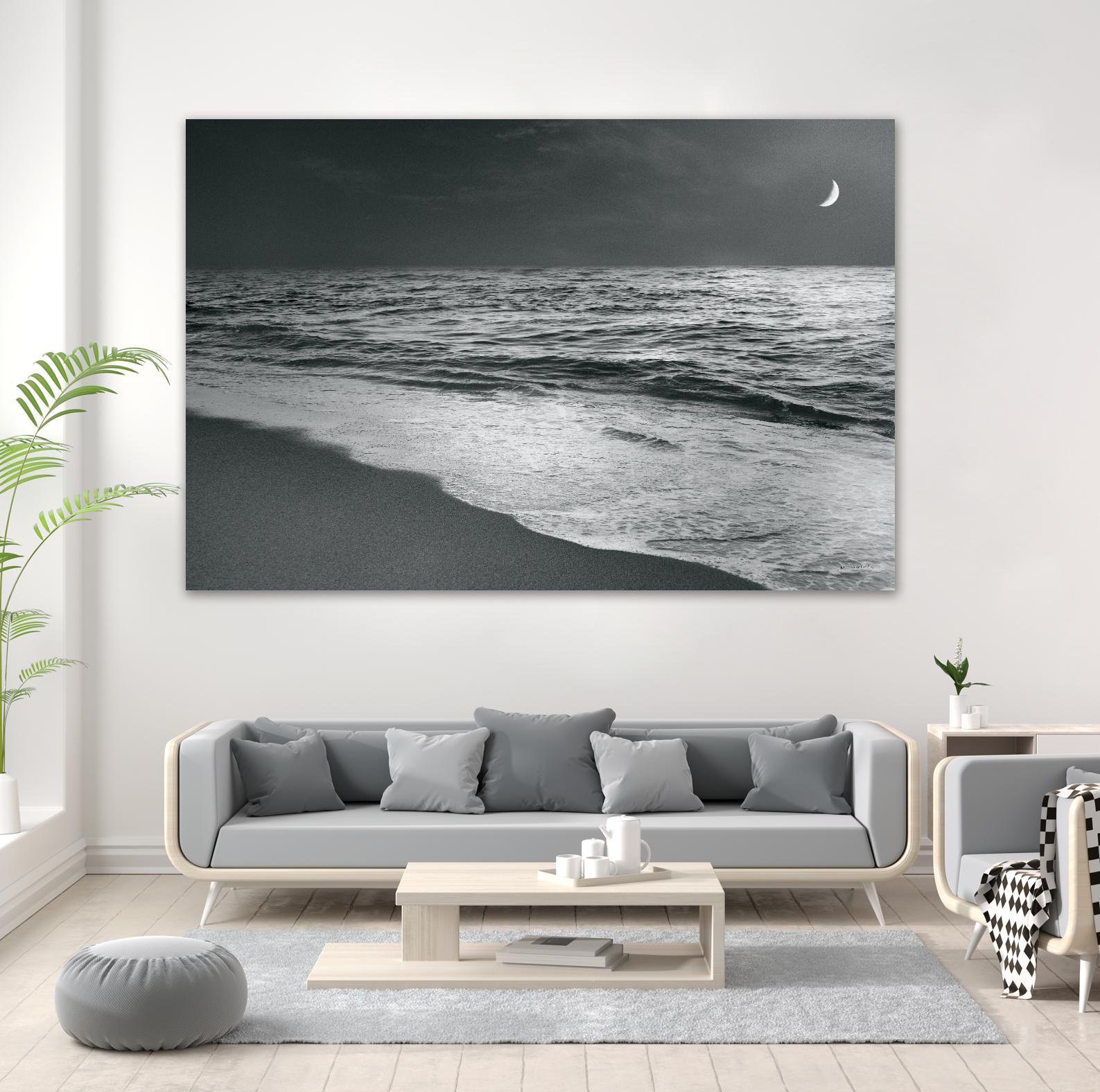 Moonrise Beach Black and White by Sue Schlabach on GIANT ART - white sea scene