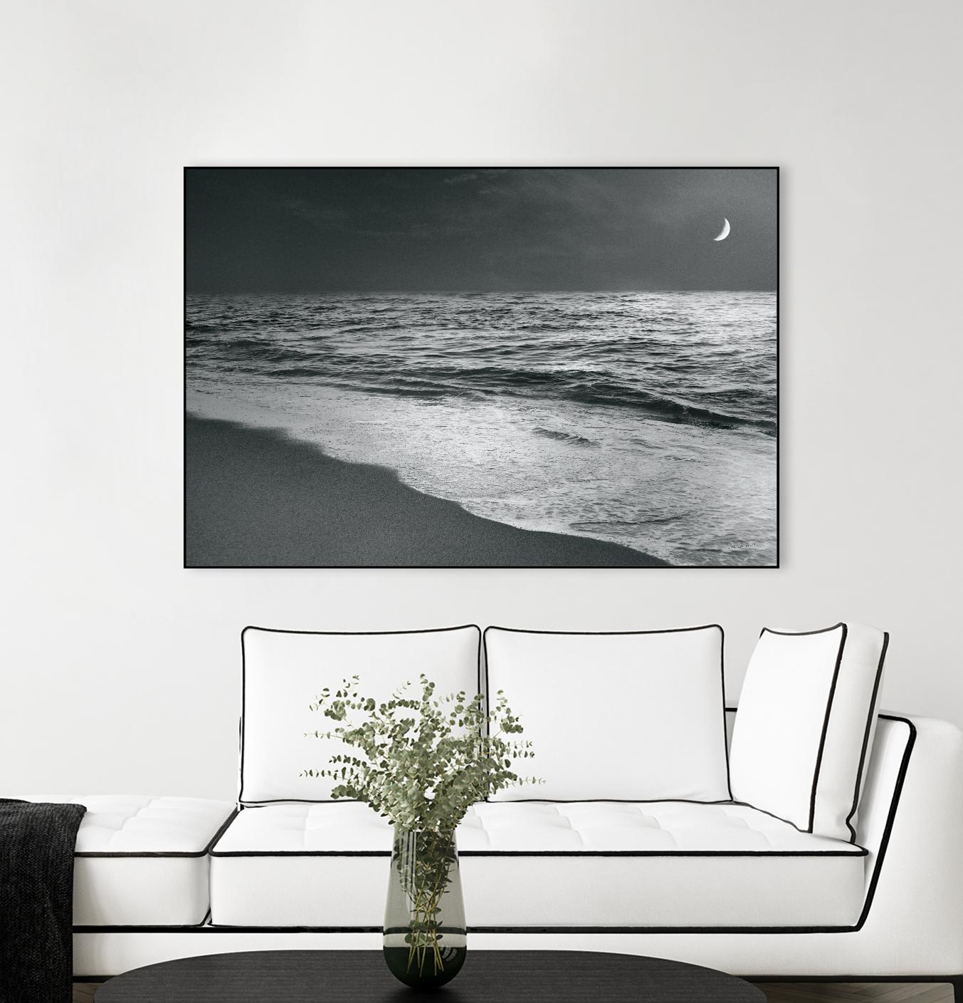 Moonrise Beach Black and White by Sue Schlabach on GIANT ART - white sea scene