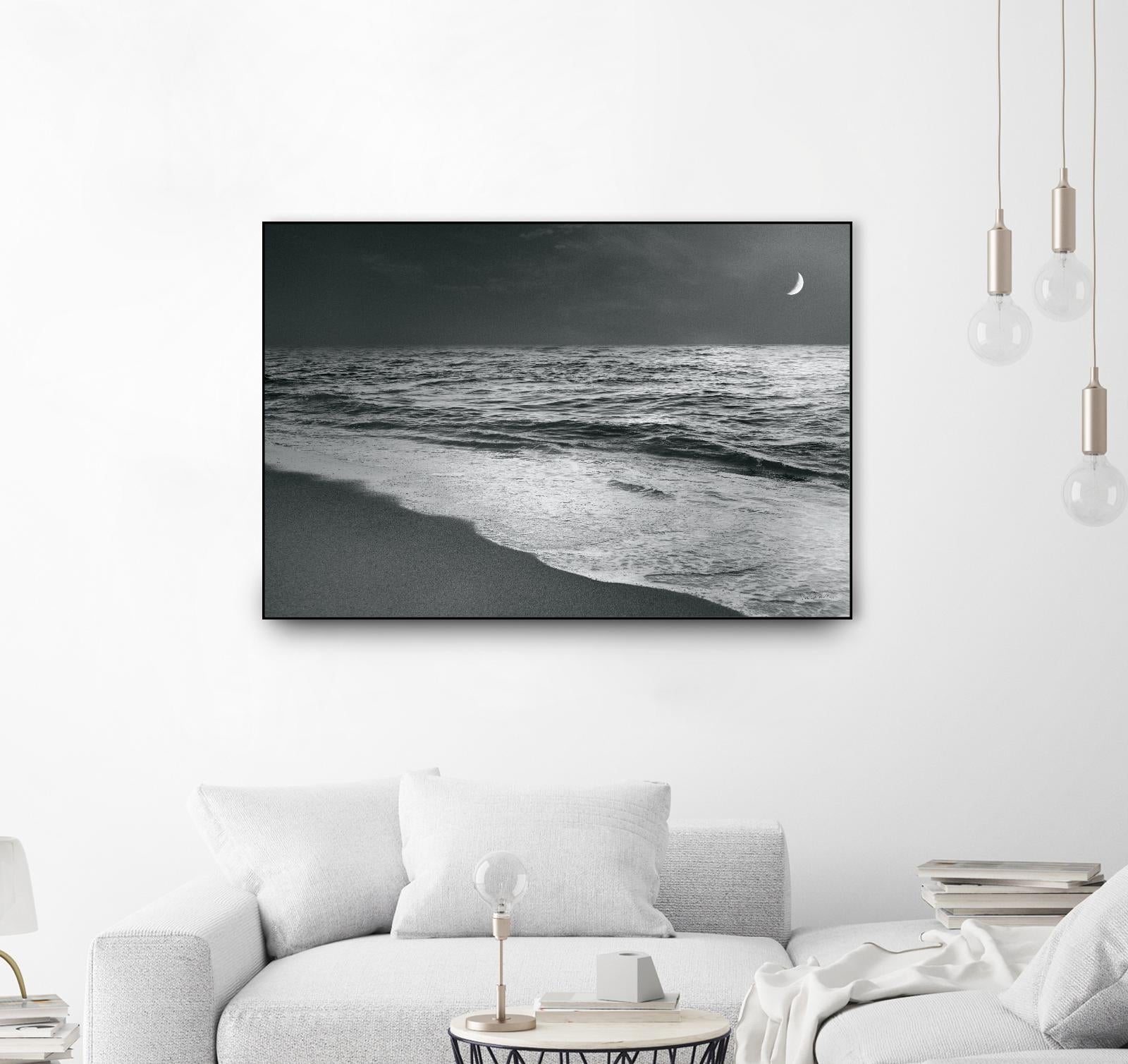 Moonrise Beach Black and White by Sue Schlabach on GIANT ART - white sea scene