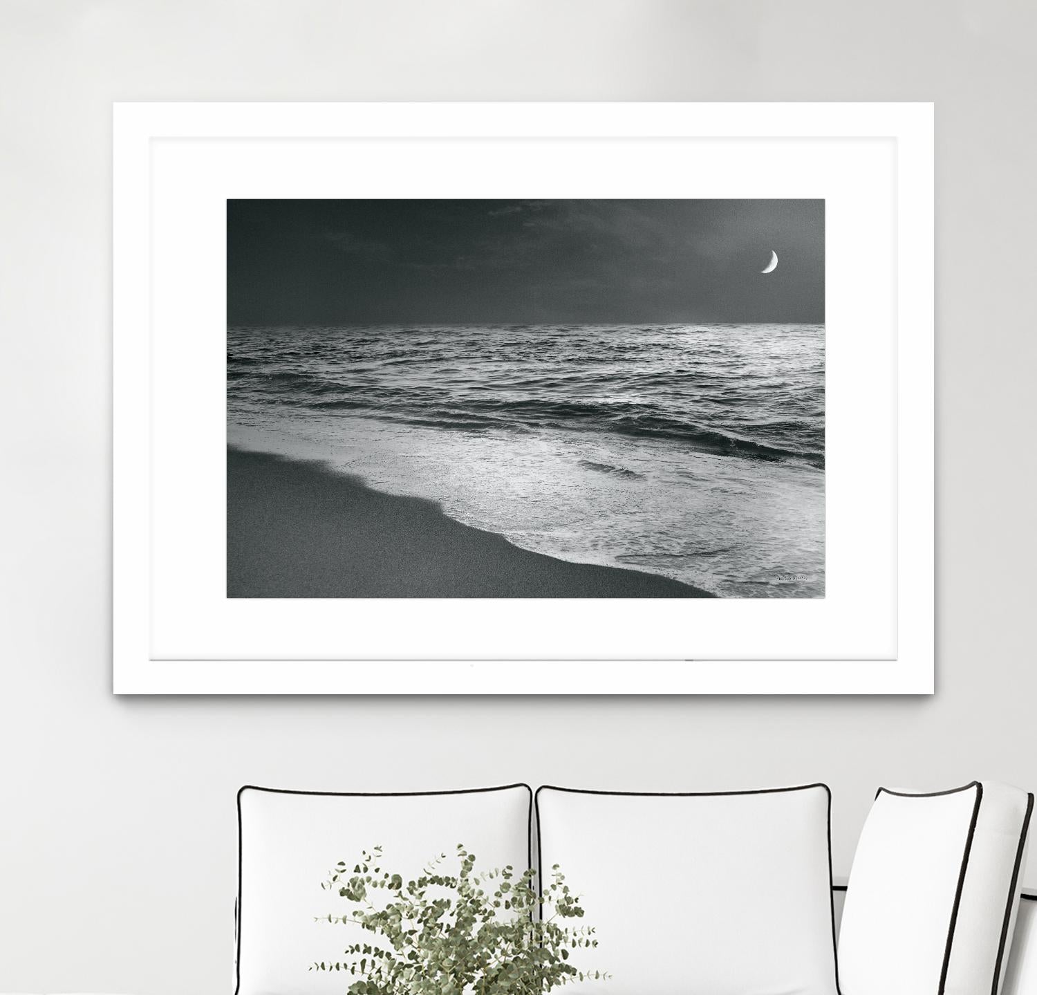 Moonrise Beach Black and White by Sue Schlabach on GIANT ART - white sea scene