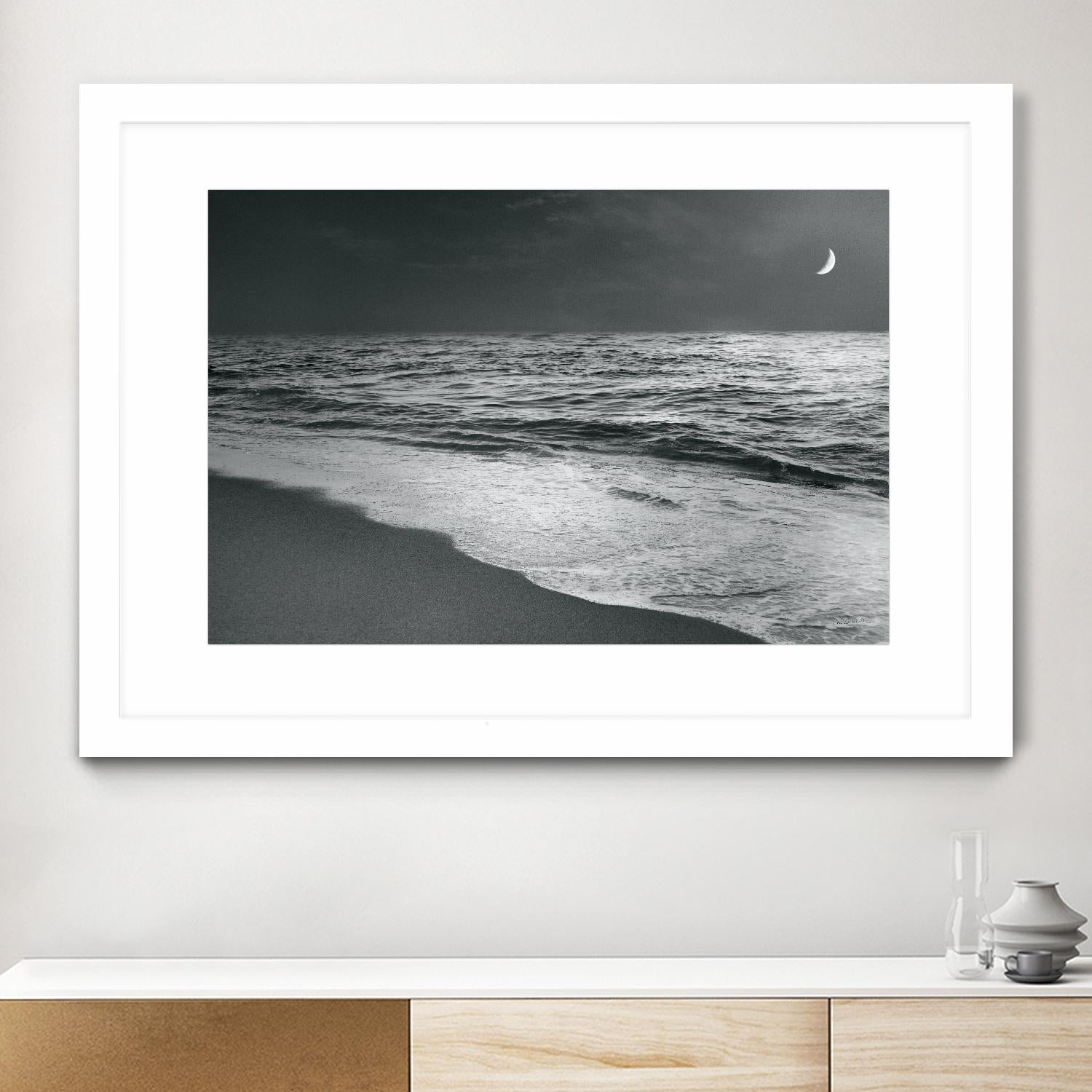 Moonrise Beach Black and White by Sue Schlabach on GIANT ART - white sea scene
