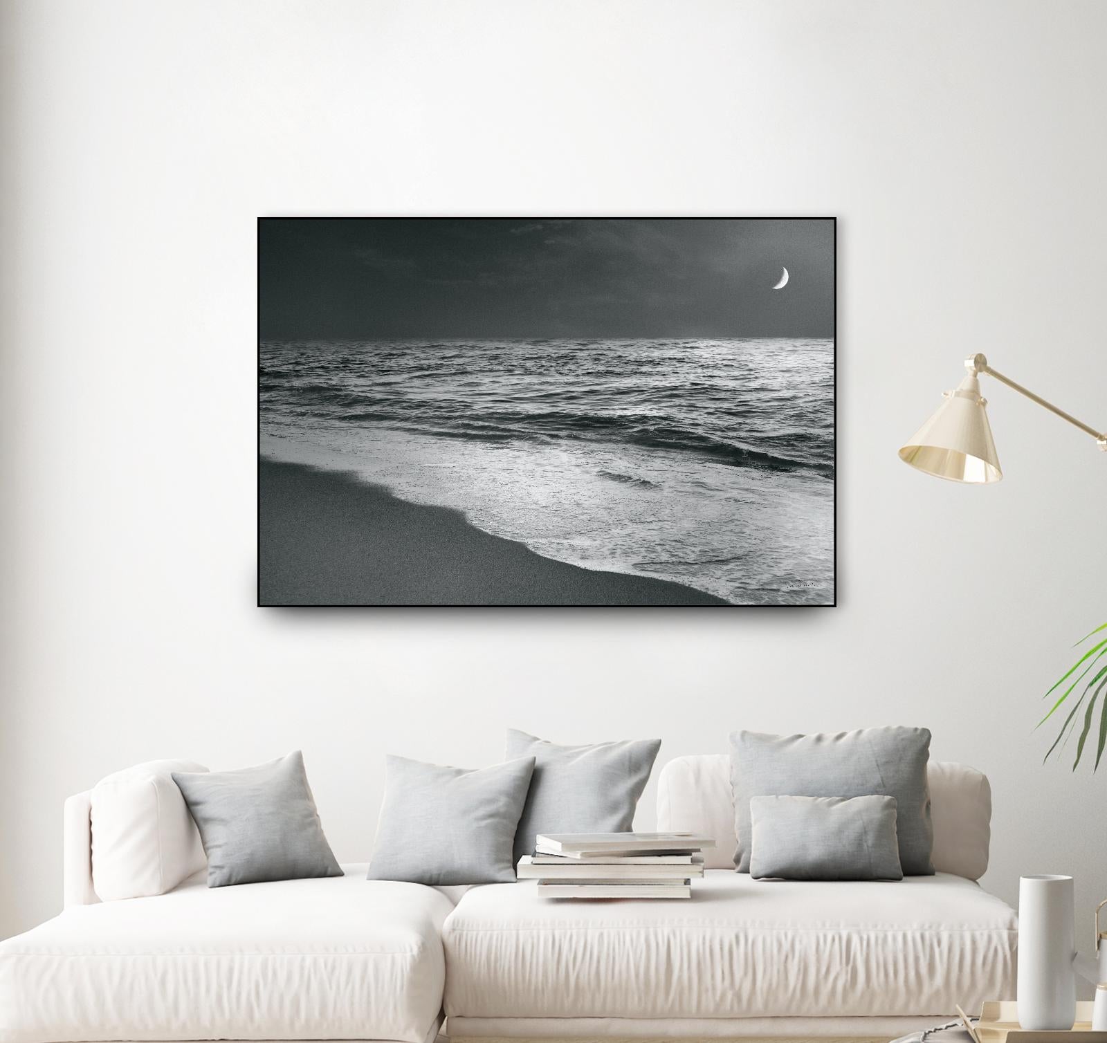 Moonrise Beach Black and White by Sue Schlabach on GIANT ART - white sea scene