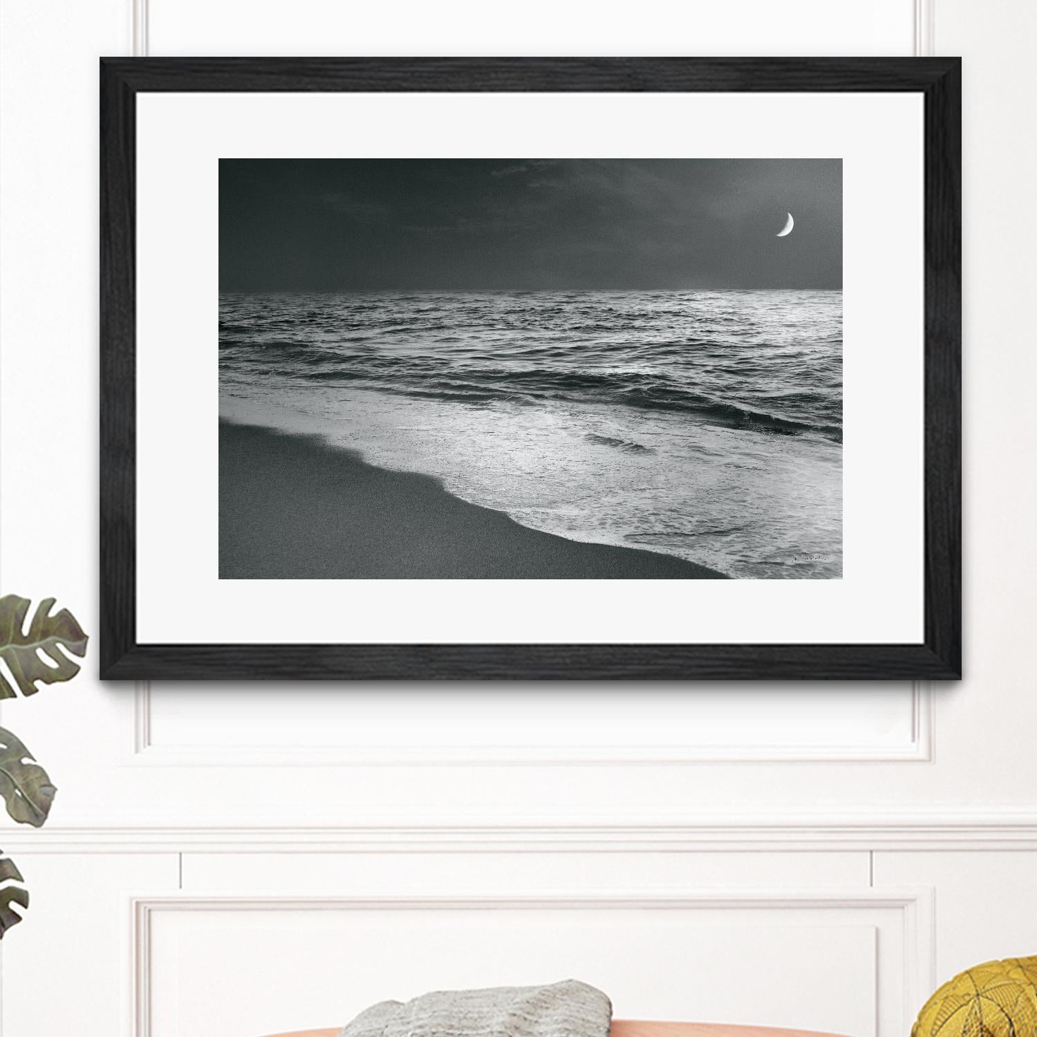 Moonrise Beach Black and White by Sue Schlabach on GIANT ART - white sea scene