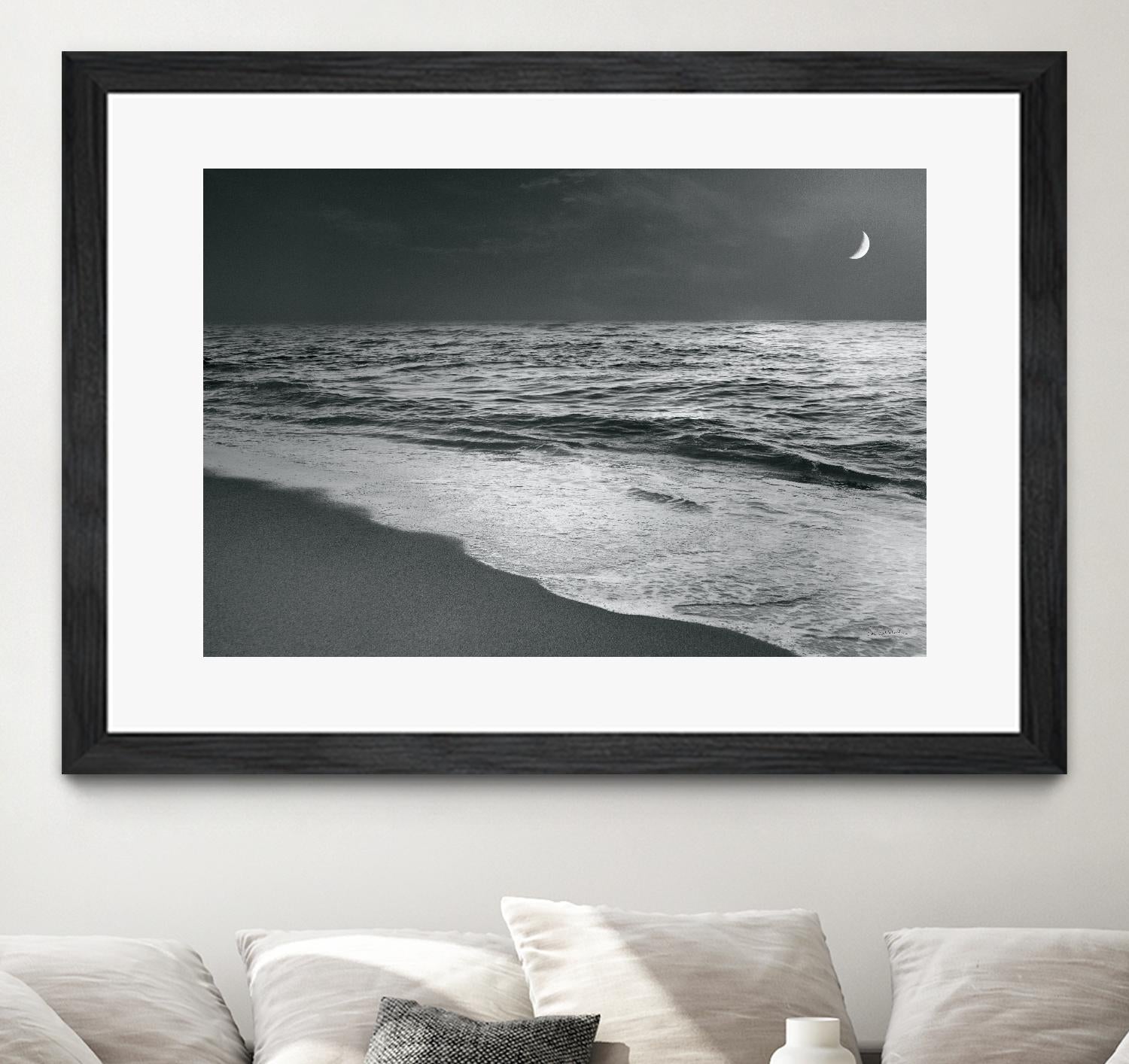 Moonrise Beach Black and White by Sue Schlabach on GIANT ART - white sea scene