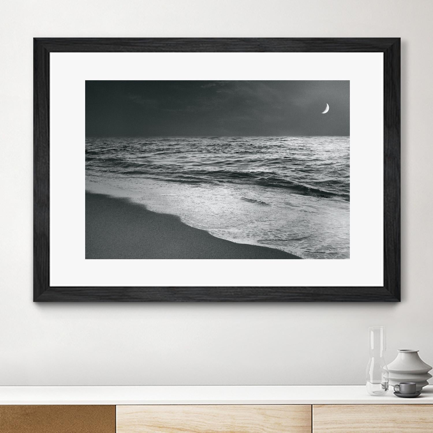 Moonrise Beach Black and White by Sue Schlabach on GIANT ART - white sea scene