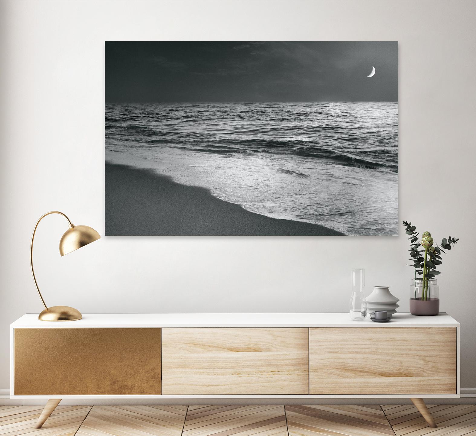 Moonrise Beach Black and White by Sue Schlabach on GIANT ART - white sea scene
