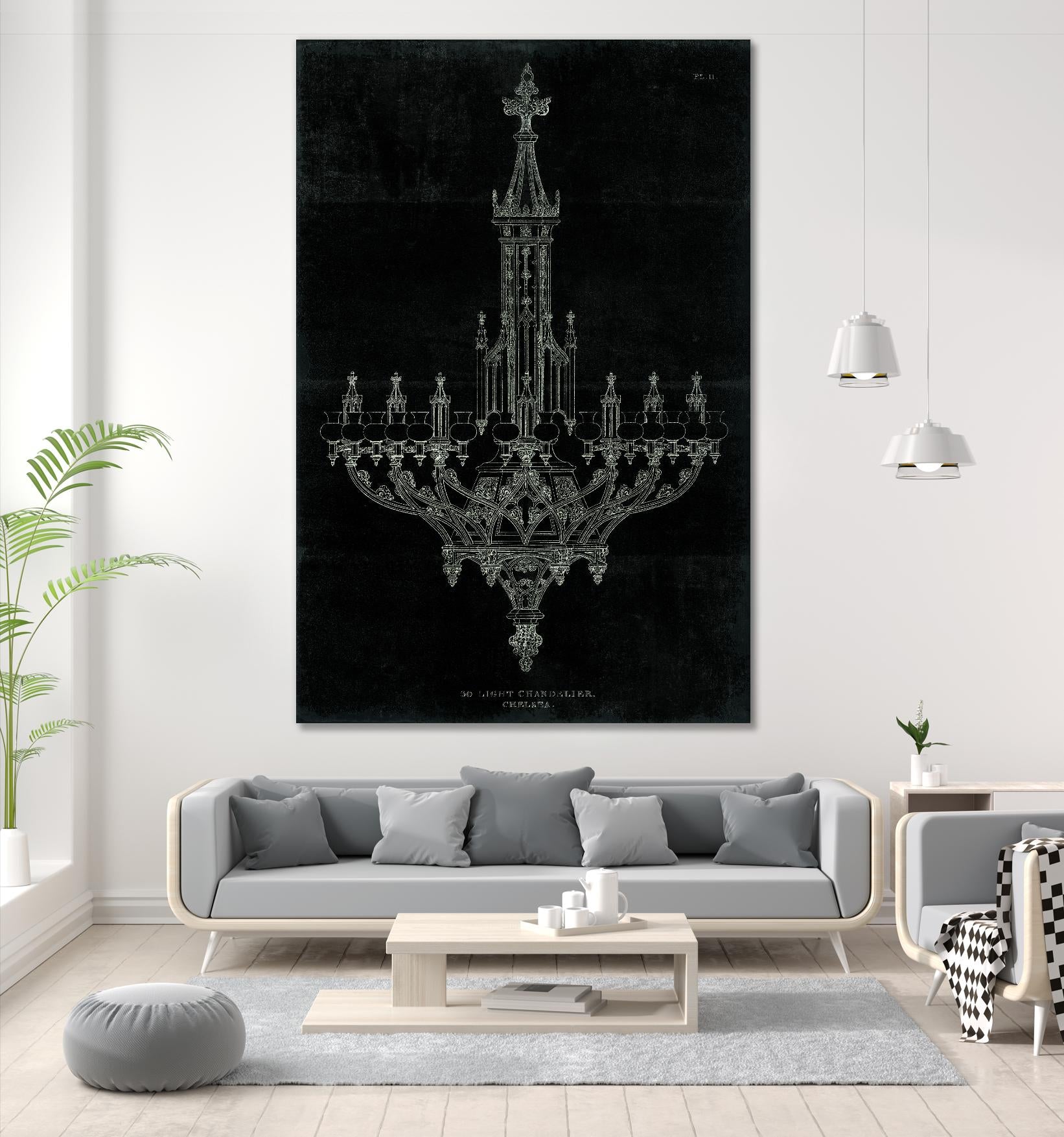 Ornamental Metal Work Chandelier by Portfolio on GIANT ART - grey interior