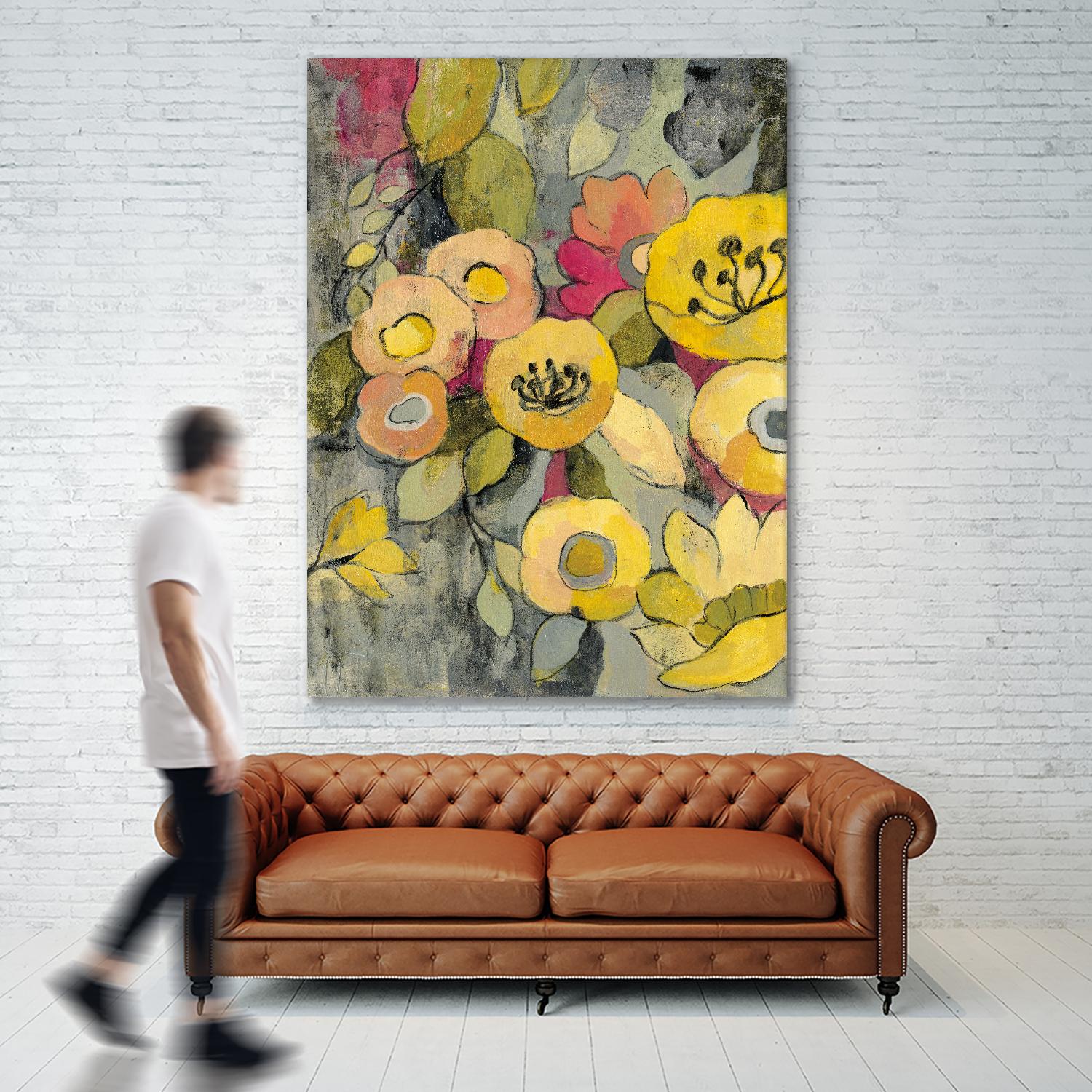 Yellow Floral Duo II by Silvia Vassileva on GIANT ART - grey floral
