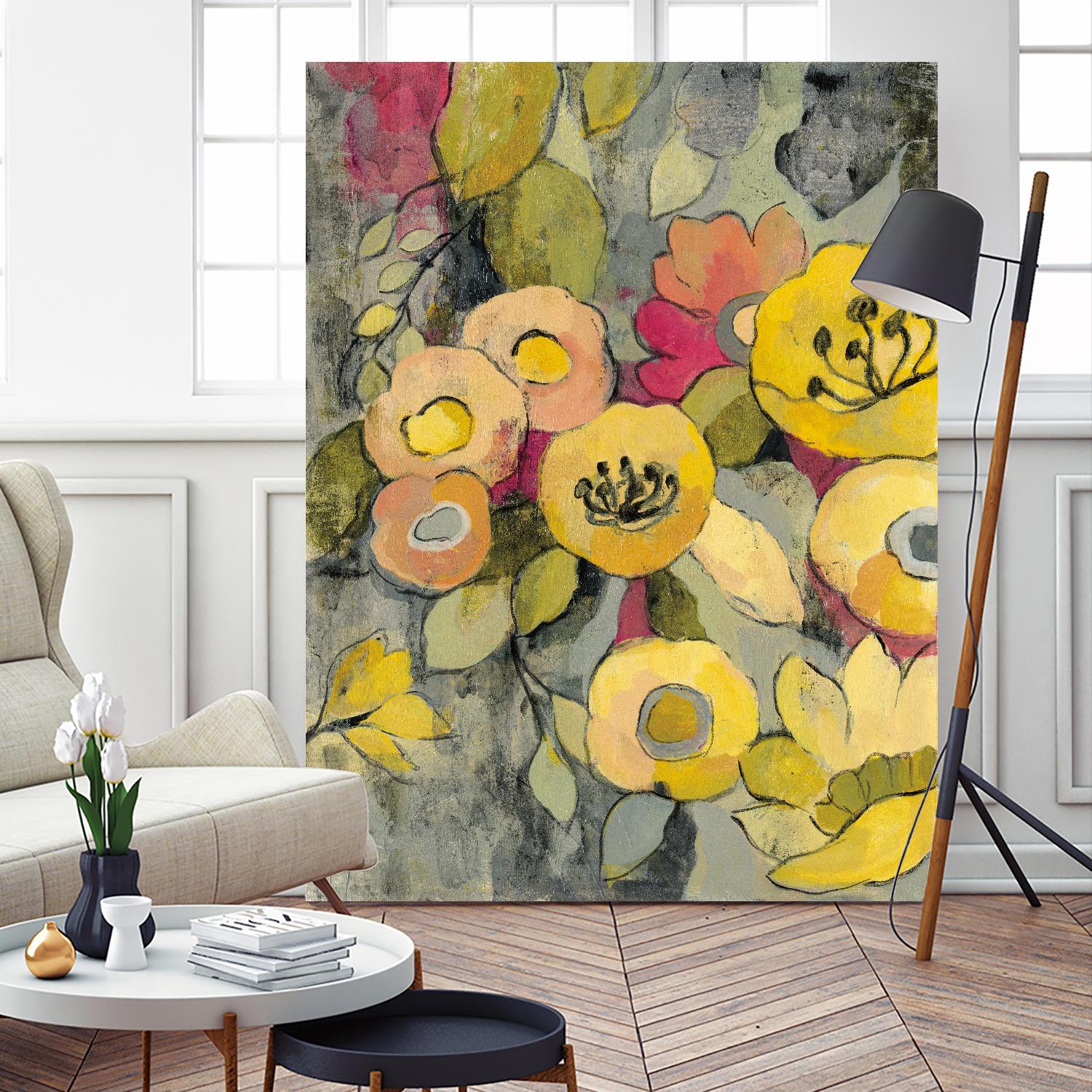 Yellow Floral Duo II by Silvia Vassileva on GIANT ART - grey floral