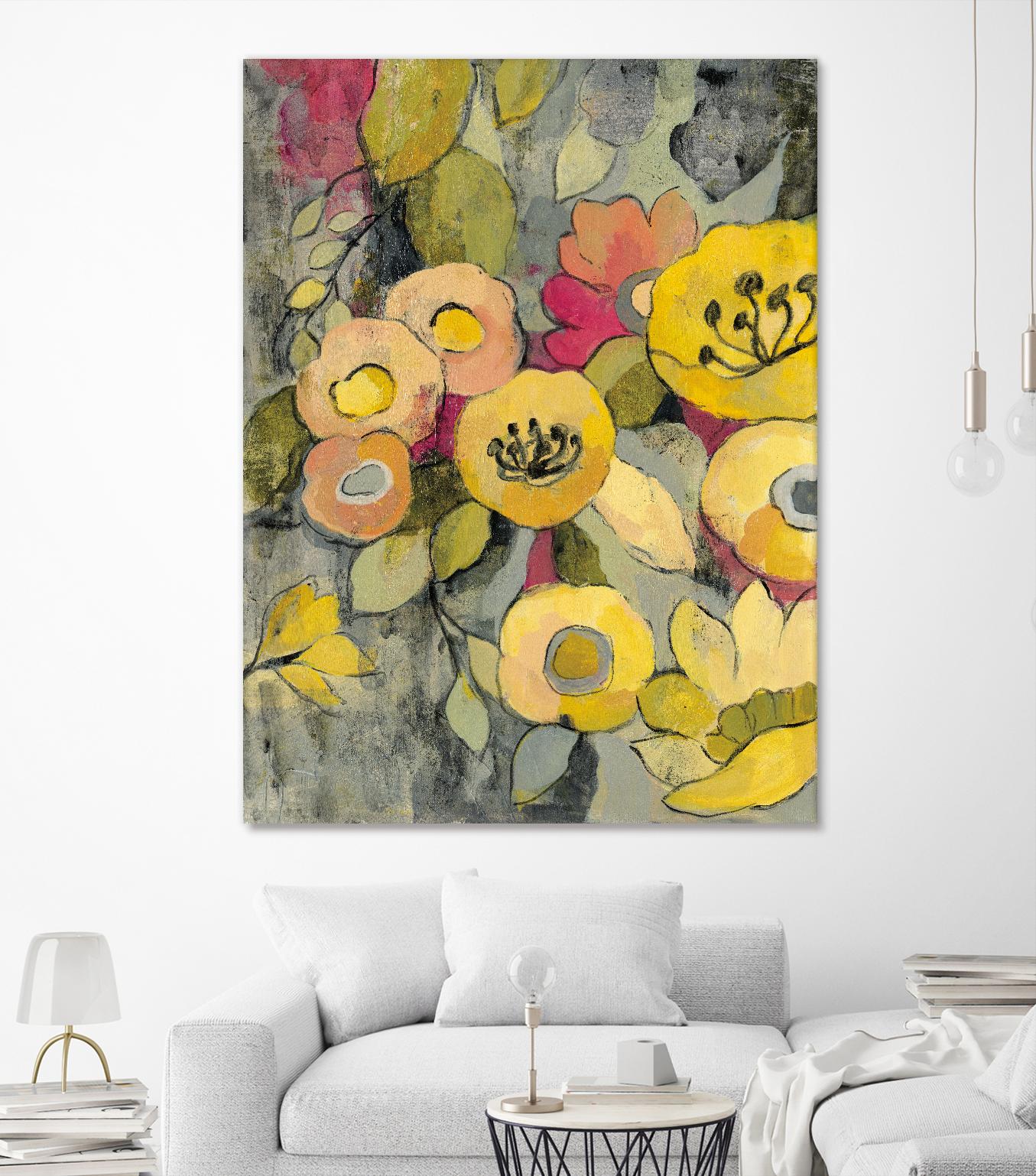 Yellow Floral Duo II by Silvia Vassileva on GIANT ART - grey floral