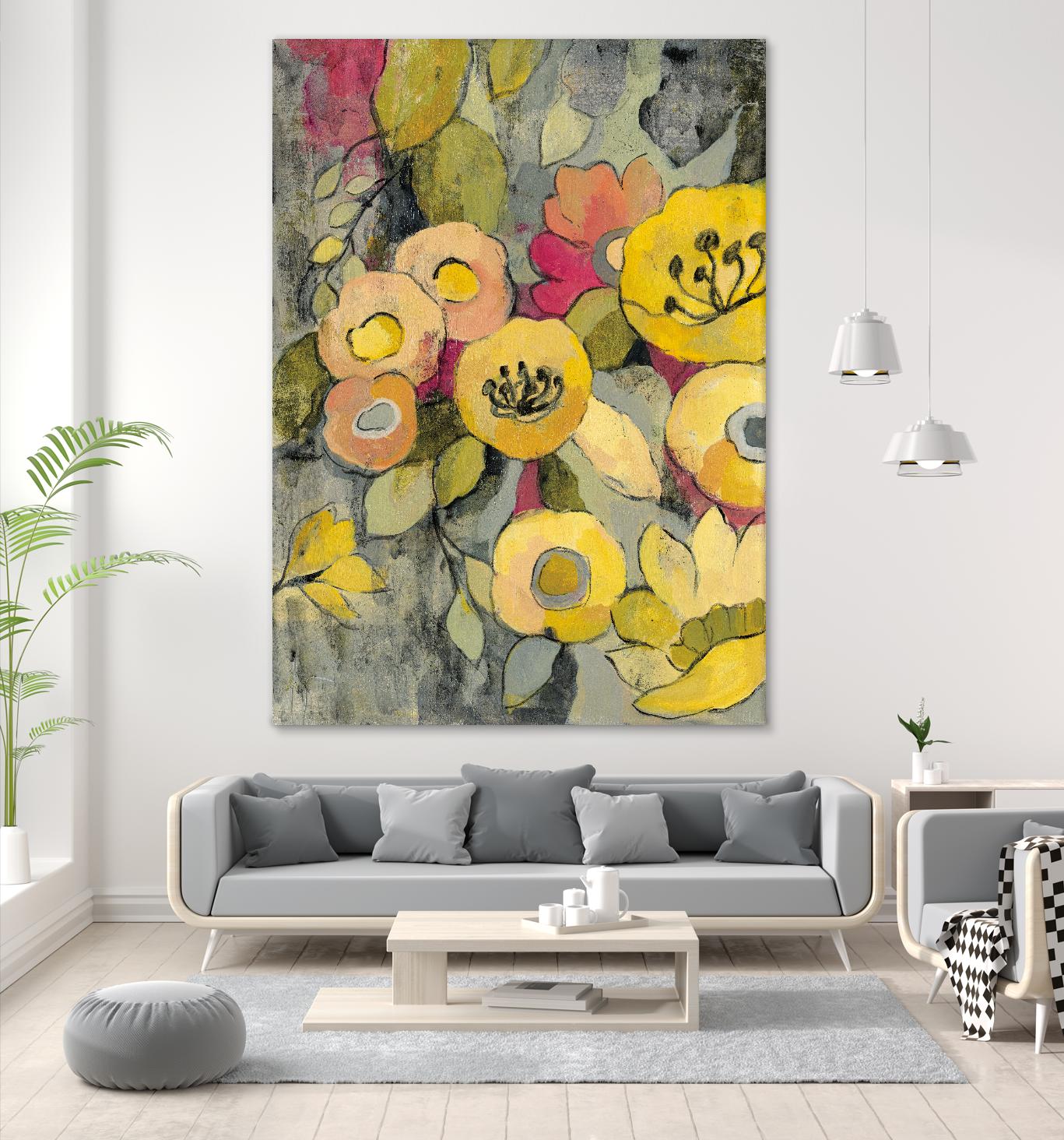 Yellow Floral Duo II by Silvia Vassileva on GIANT ART - grey floral