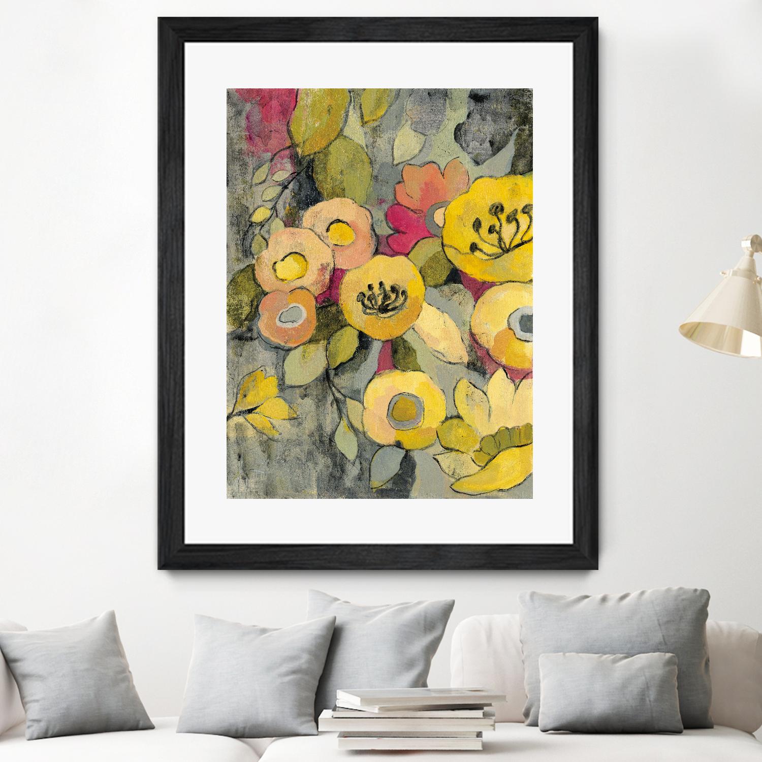 Yellow Floral Duo II by Silvia Vassileva on GIANT ART - grey floral