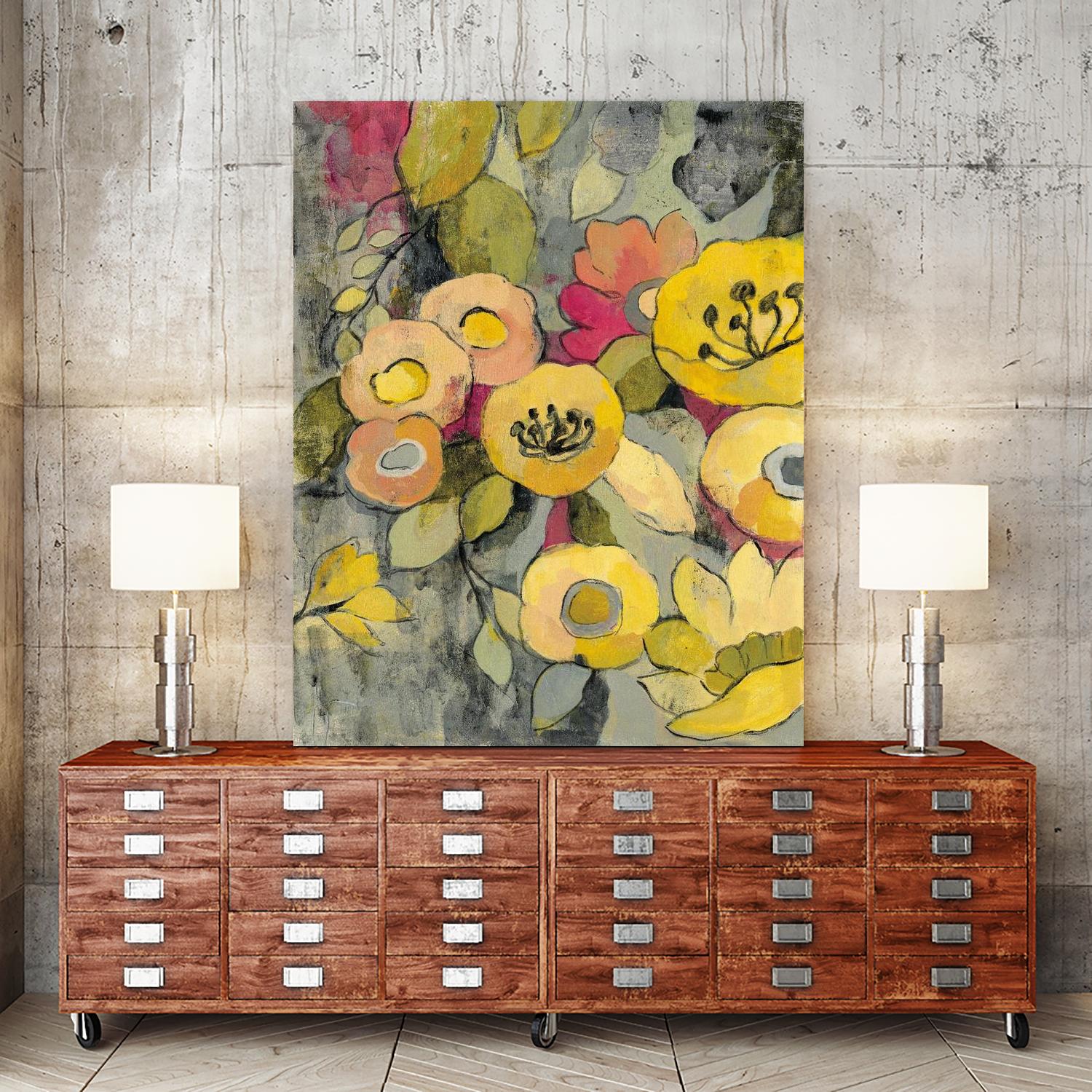 Yellow Floral Duo II by Silvia Vassileva on GIANT ART - grey floral