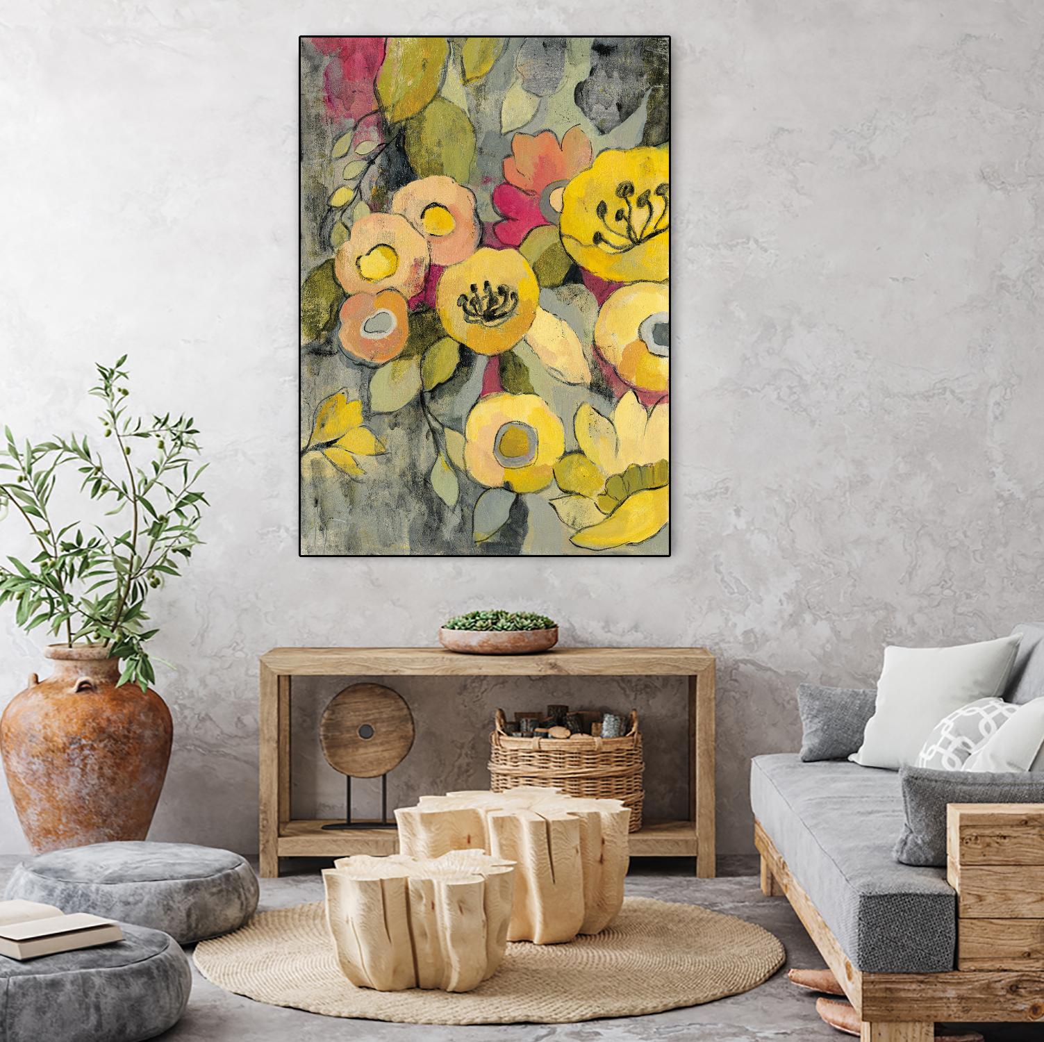 Yellow Floral Duo II by Silvia Vassileva on GIANT ART - grey floral