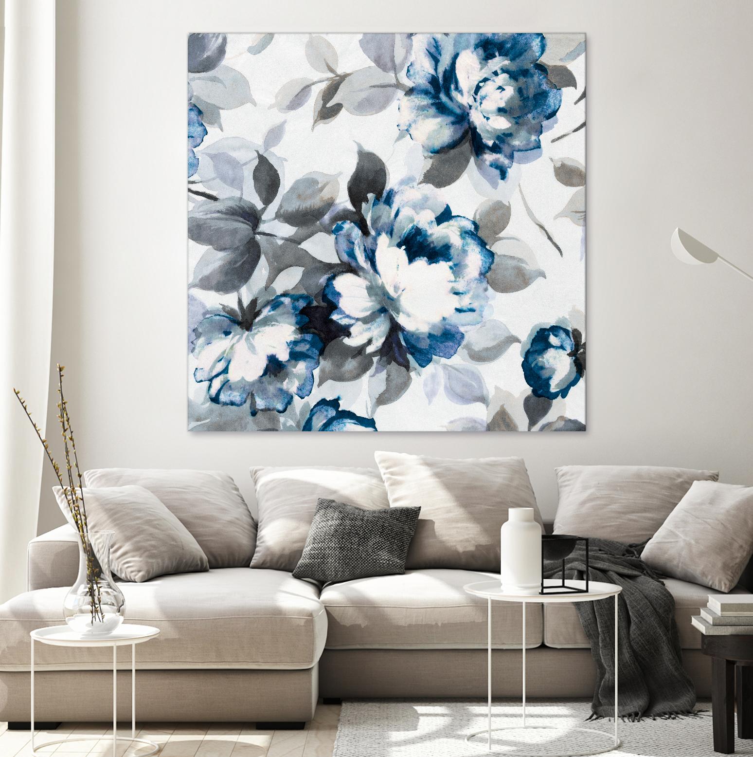 Scent of Roses Indigo II by Portfolio on GIANT ART - grey floral